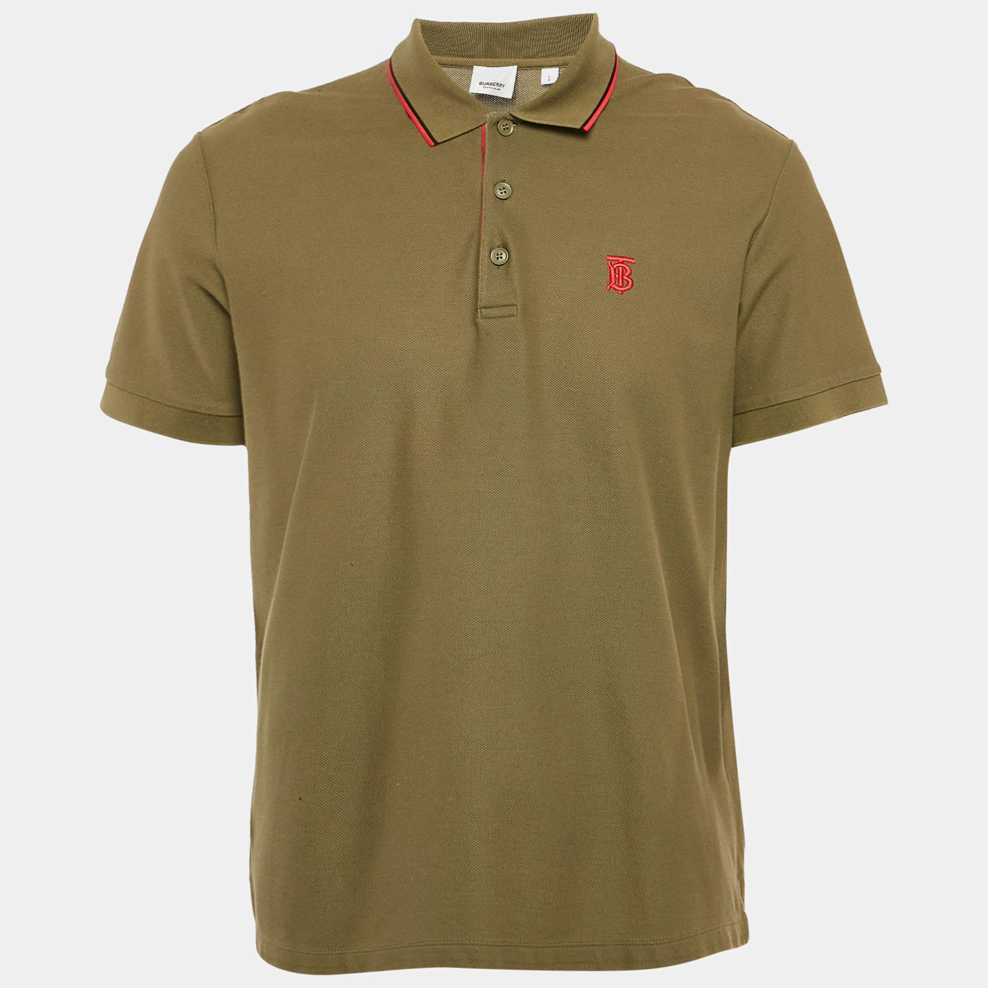 Burberry Olive Green Cotton Pique Polo T-Shirt L