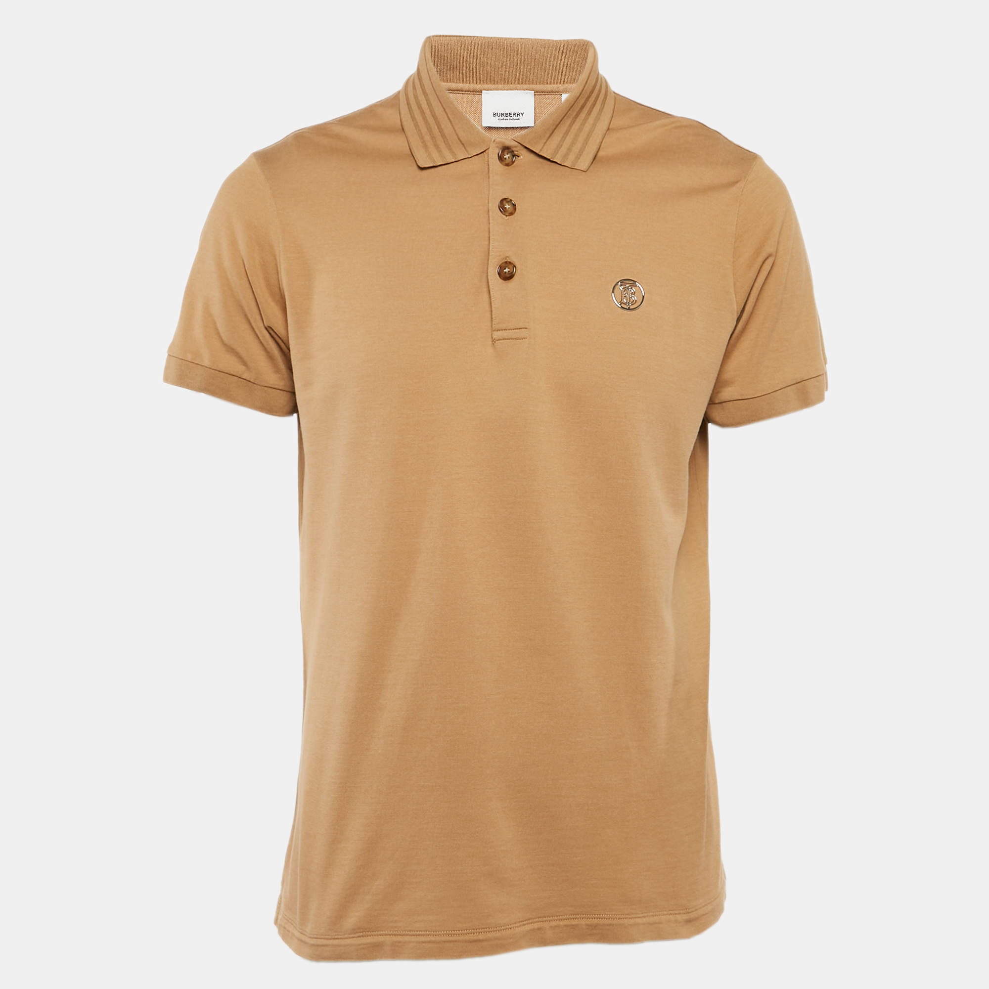 Pre Owned Burberry Beige Cotton Pique Polo T-Shirt L