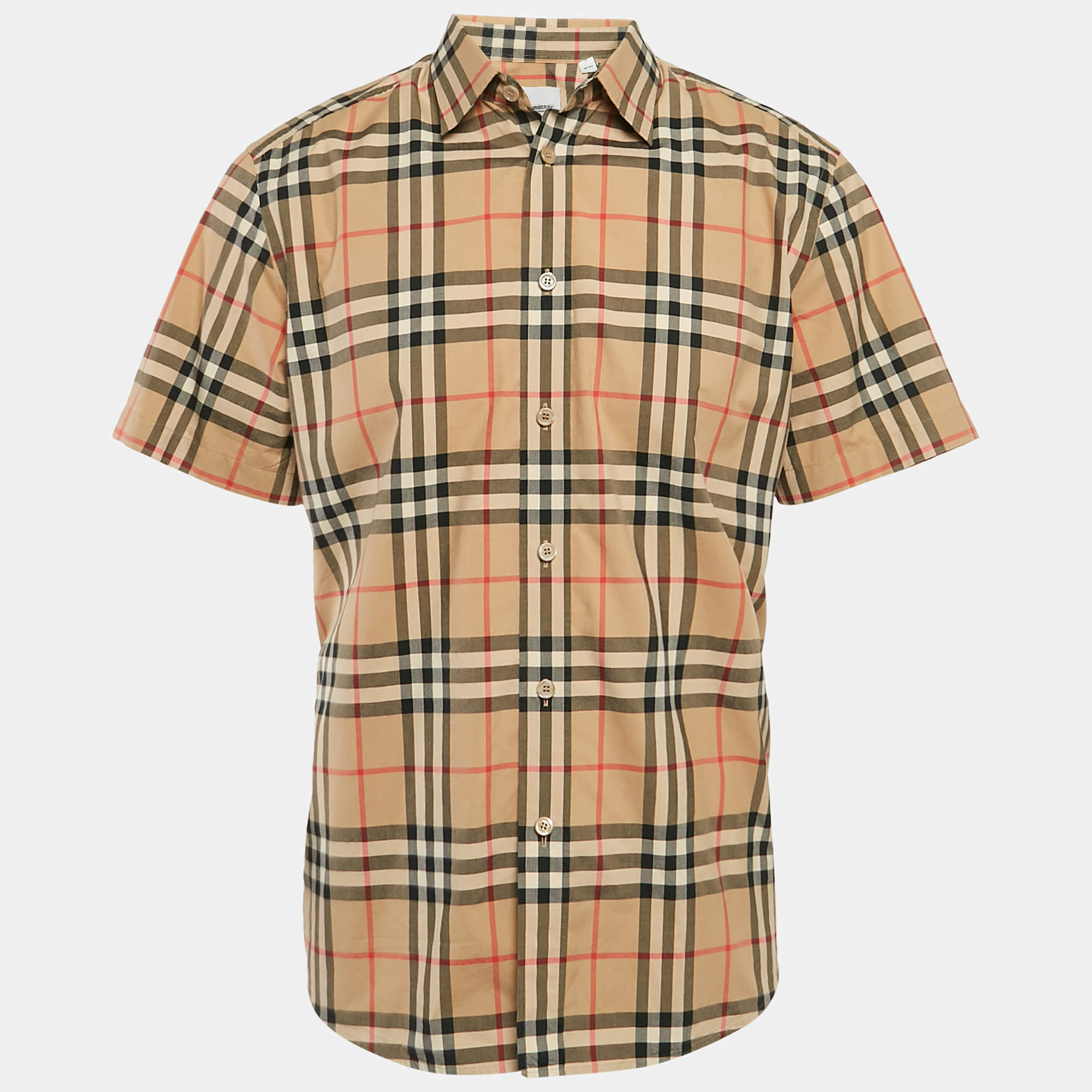 Burberry Beige Tartan Check Cotton Half Sleeve Shirt L