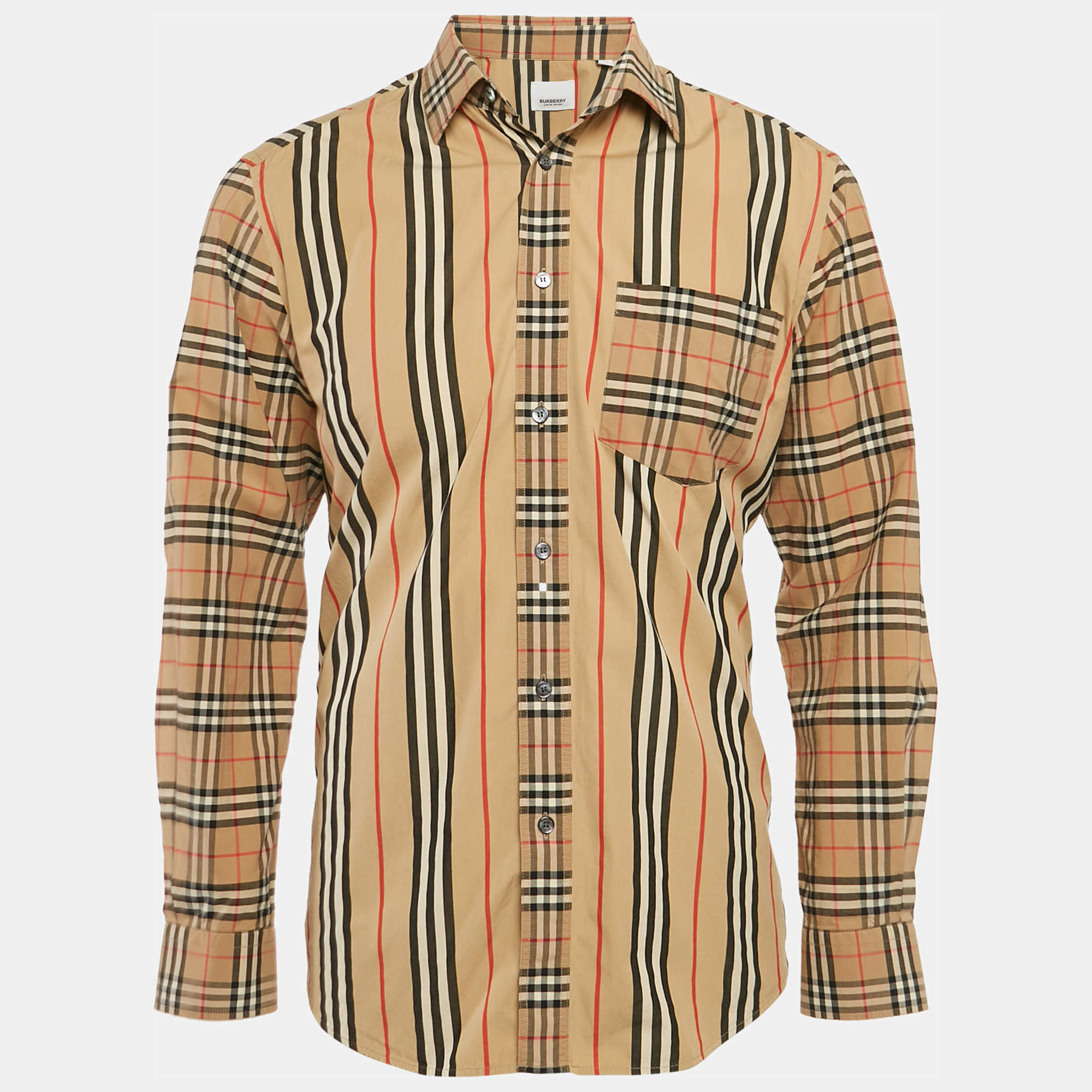 Burberry Beige Tartan Check Cotton Button Front Shirt M