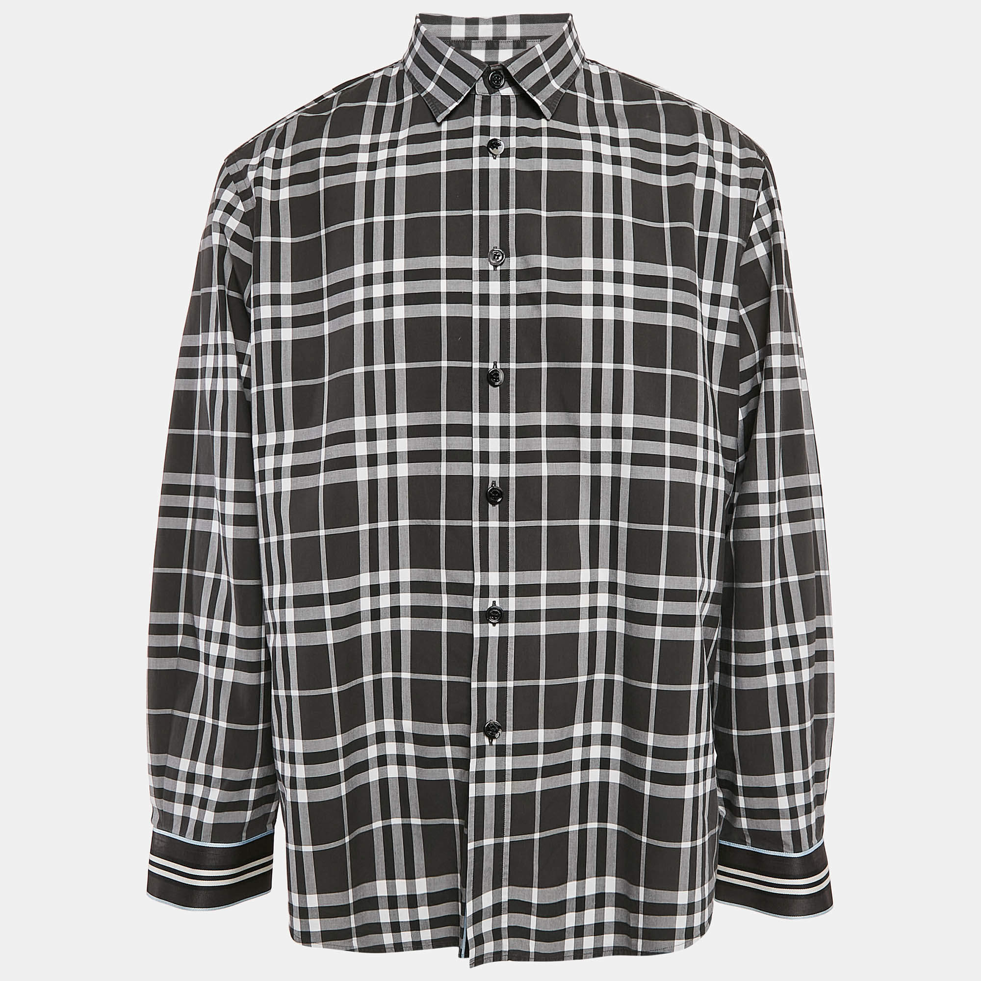 Pre Owned Burberry Black Check Cotton Long Sleeve Shirt XXXL