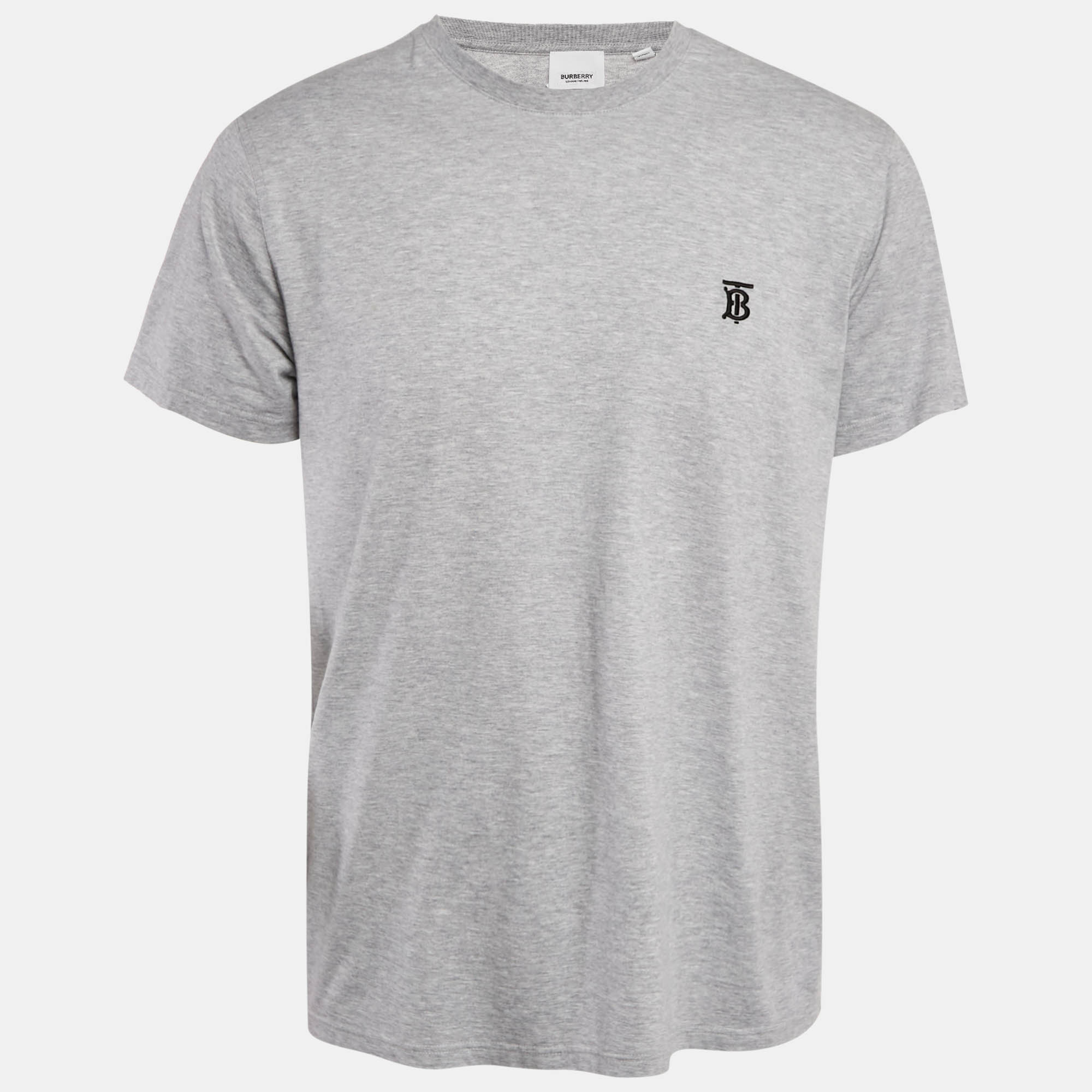 Pre Owned Burberry Grey Melange TB Embroidered Jersey Parker T-Shirt L