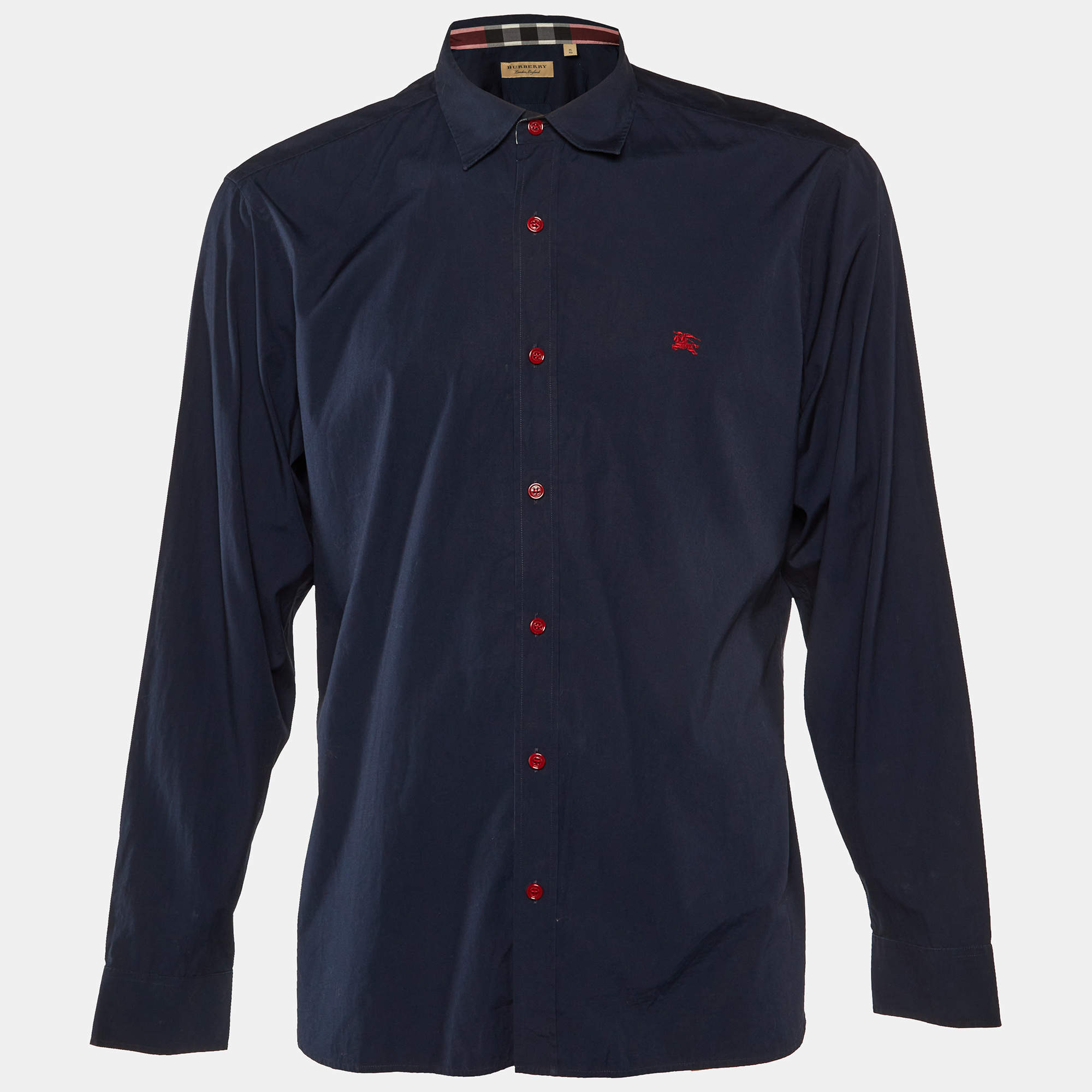Burberry Navy Blue Cotton Button Front Shirt XL