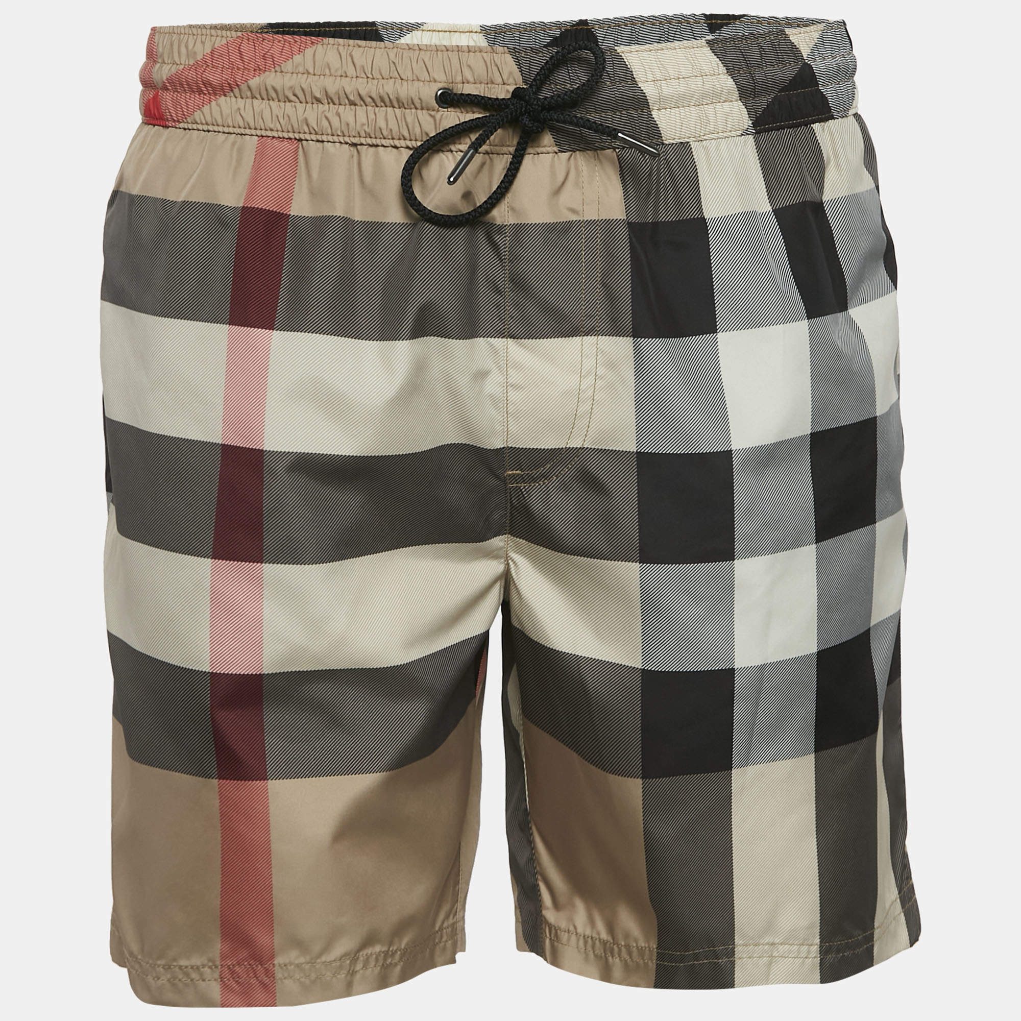 Pre Owned Burberry Beige Checks Synthetic Swim Shorts M
