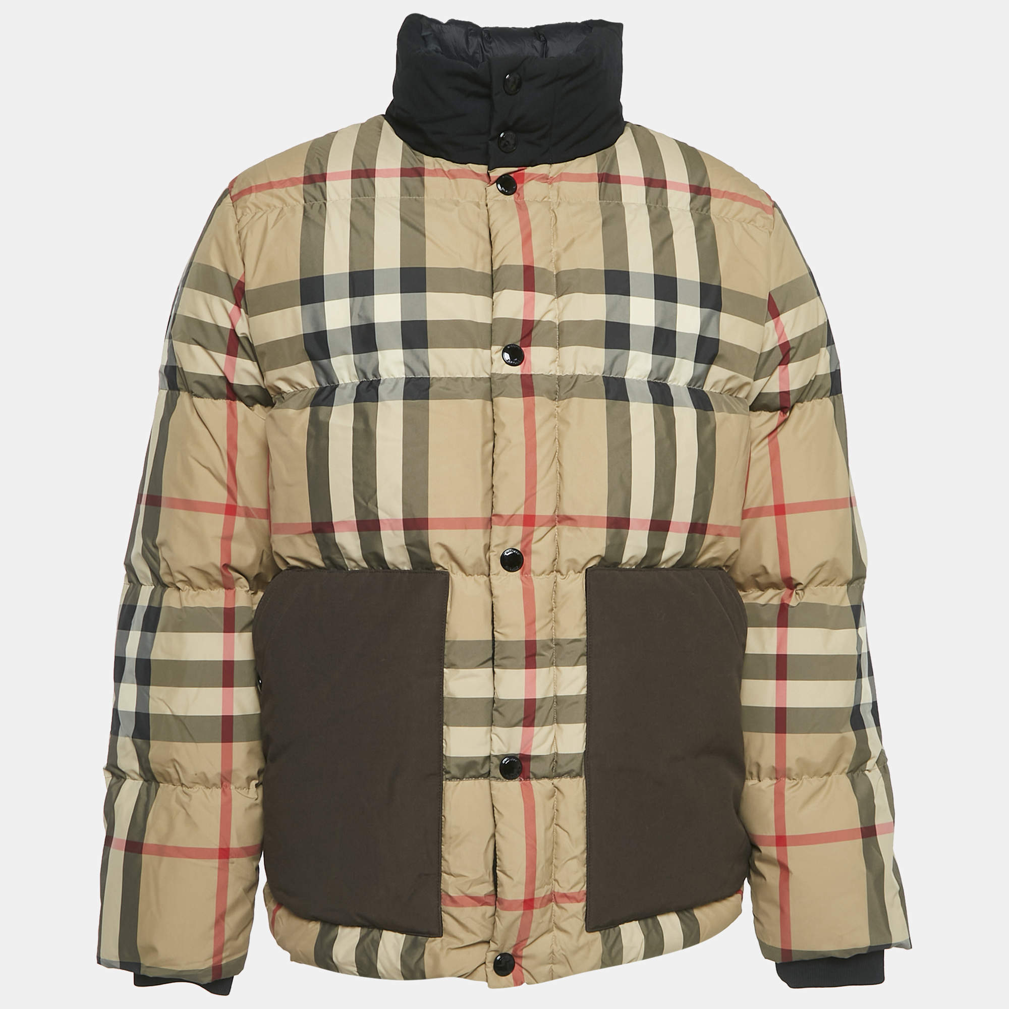 Burberry Beige Tartan Synthetic Kilham Down Jacket XS