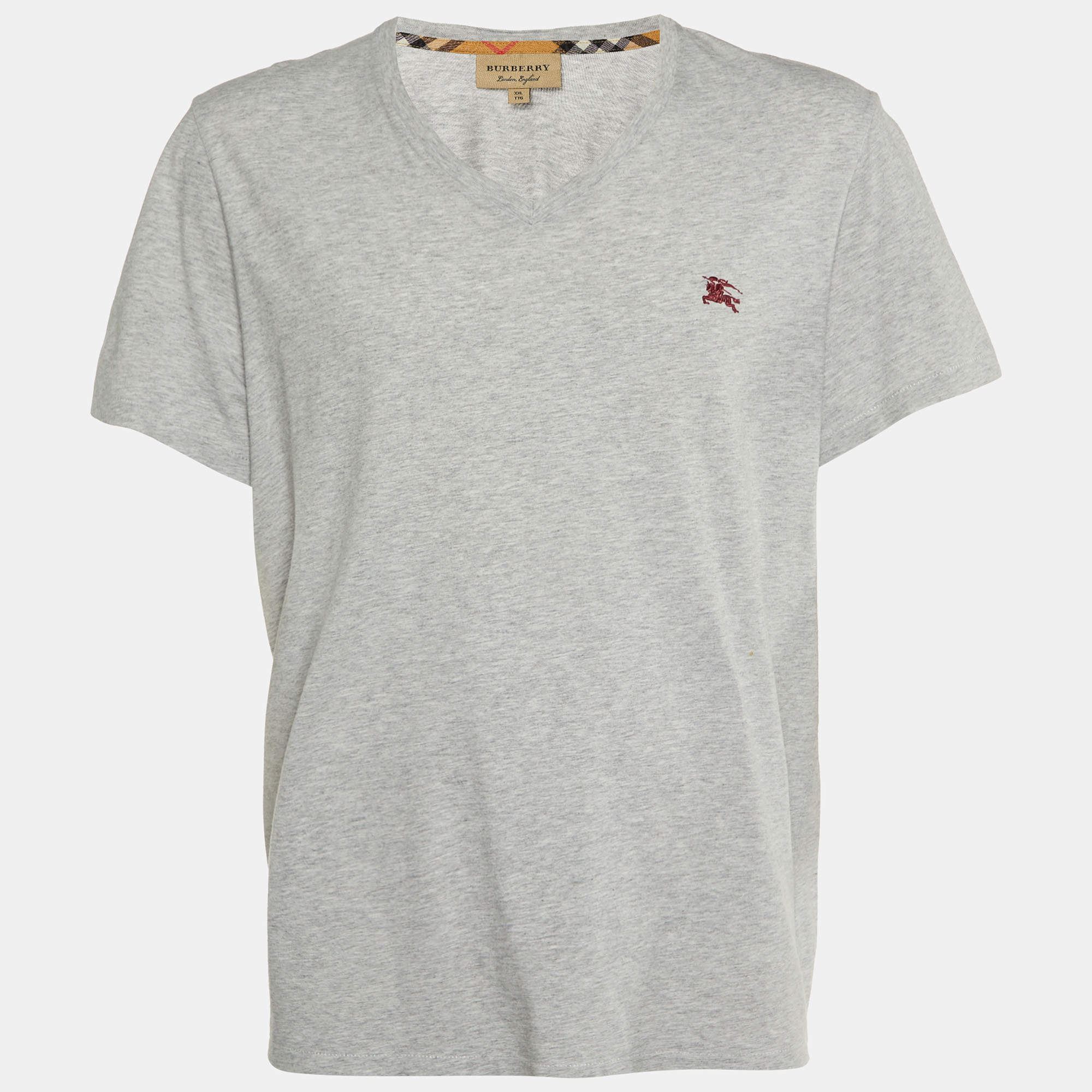 Burberry Grey Cotton V-Neck T-Shirt XXL