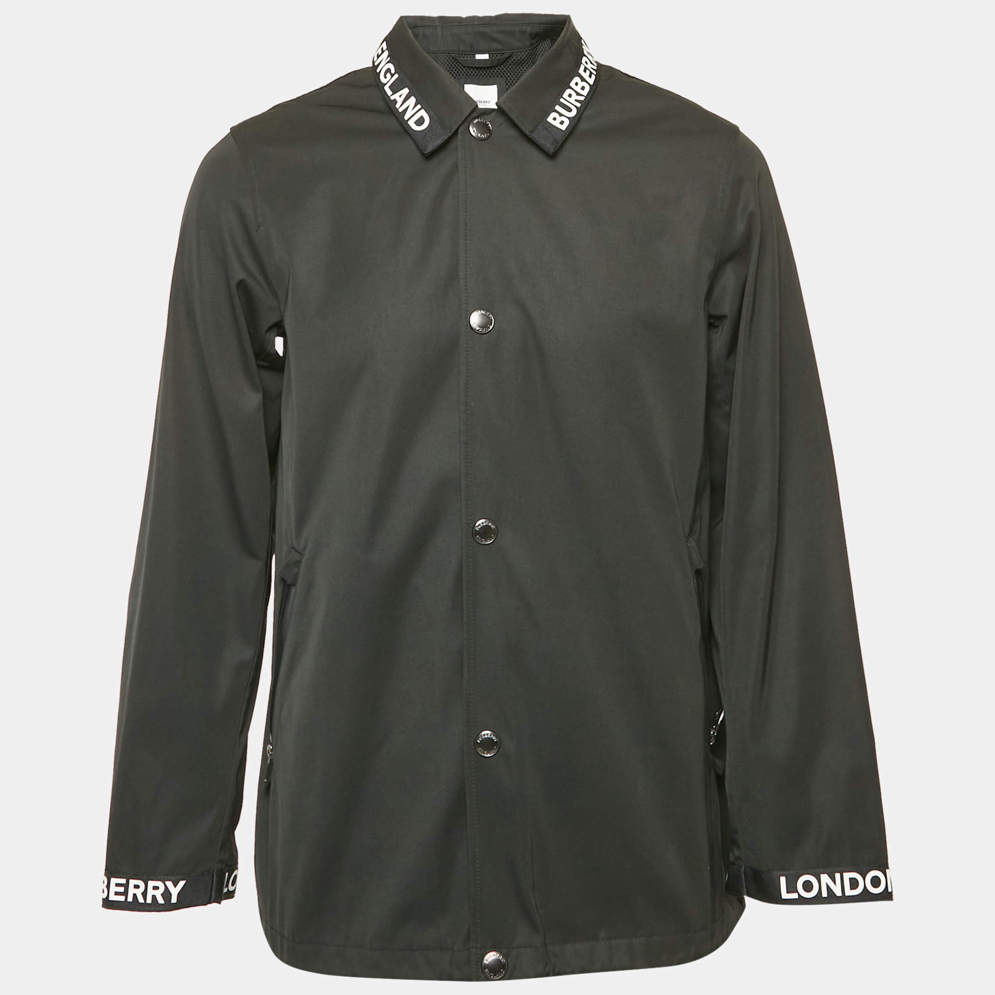 Burberry Black Gabardine Button Front Easthorpe Coaches Jacket S
