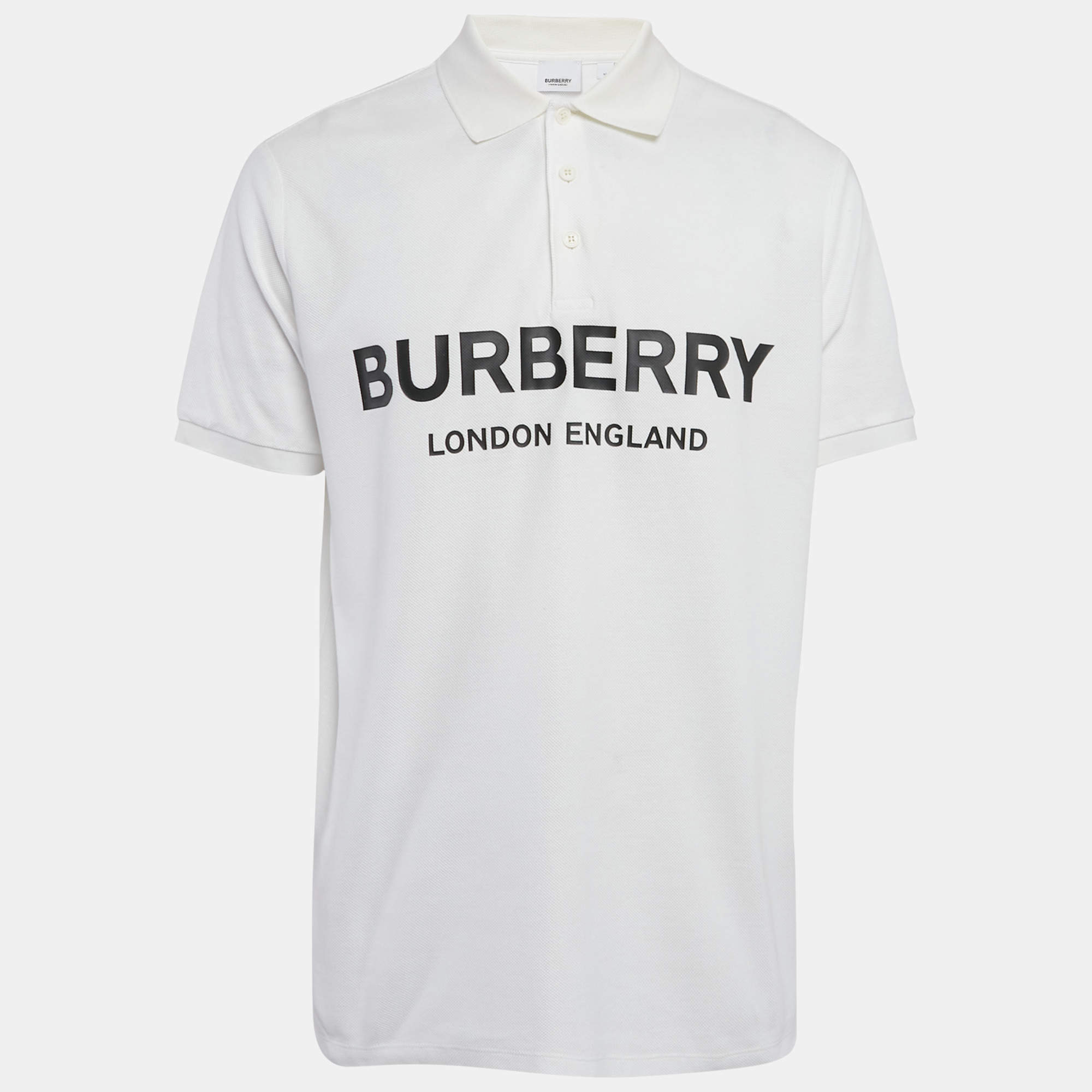 Burberry White Logo Print Cotton Pique Polo T-Shirt M