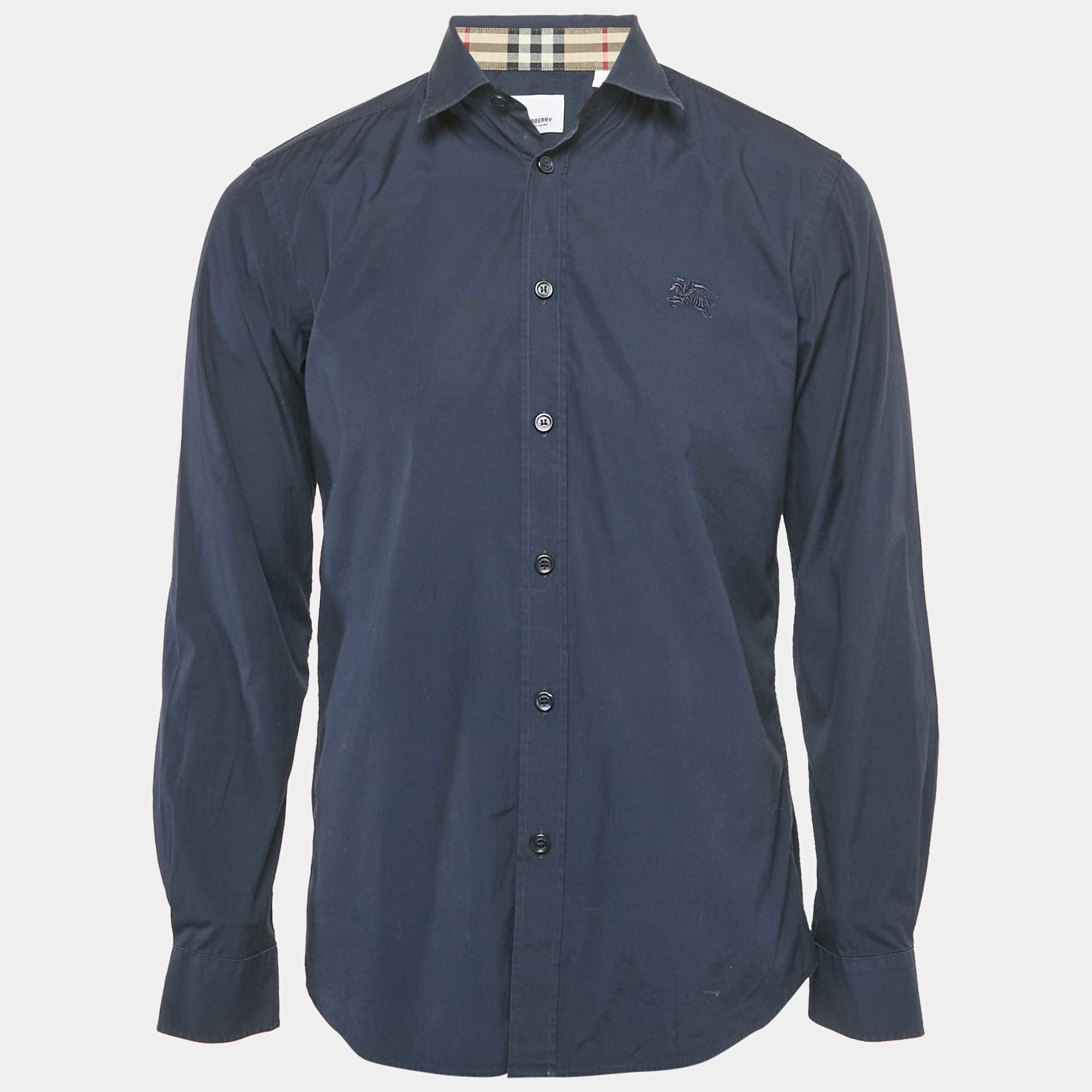 Burberry Navy Blue Cotton Nova Check Cuffed Long Sleeve Shirt M