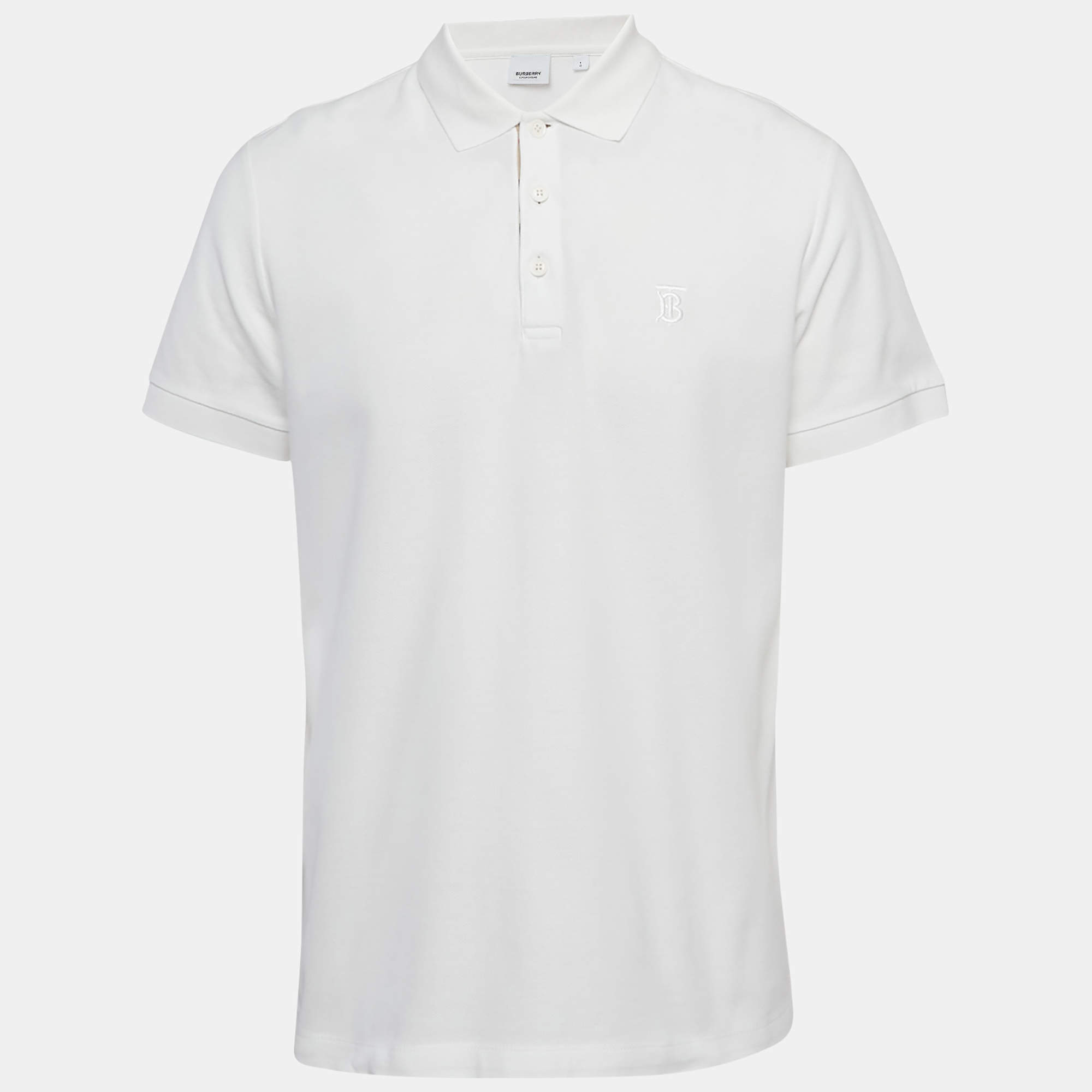 Burberry White Cotton Pique Polo T-Shirt L