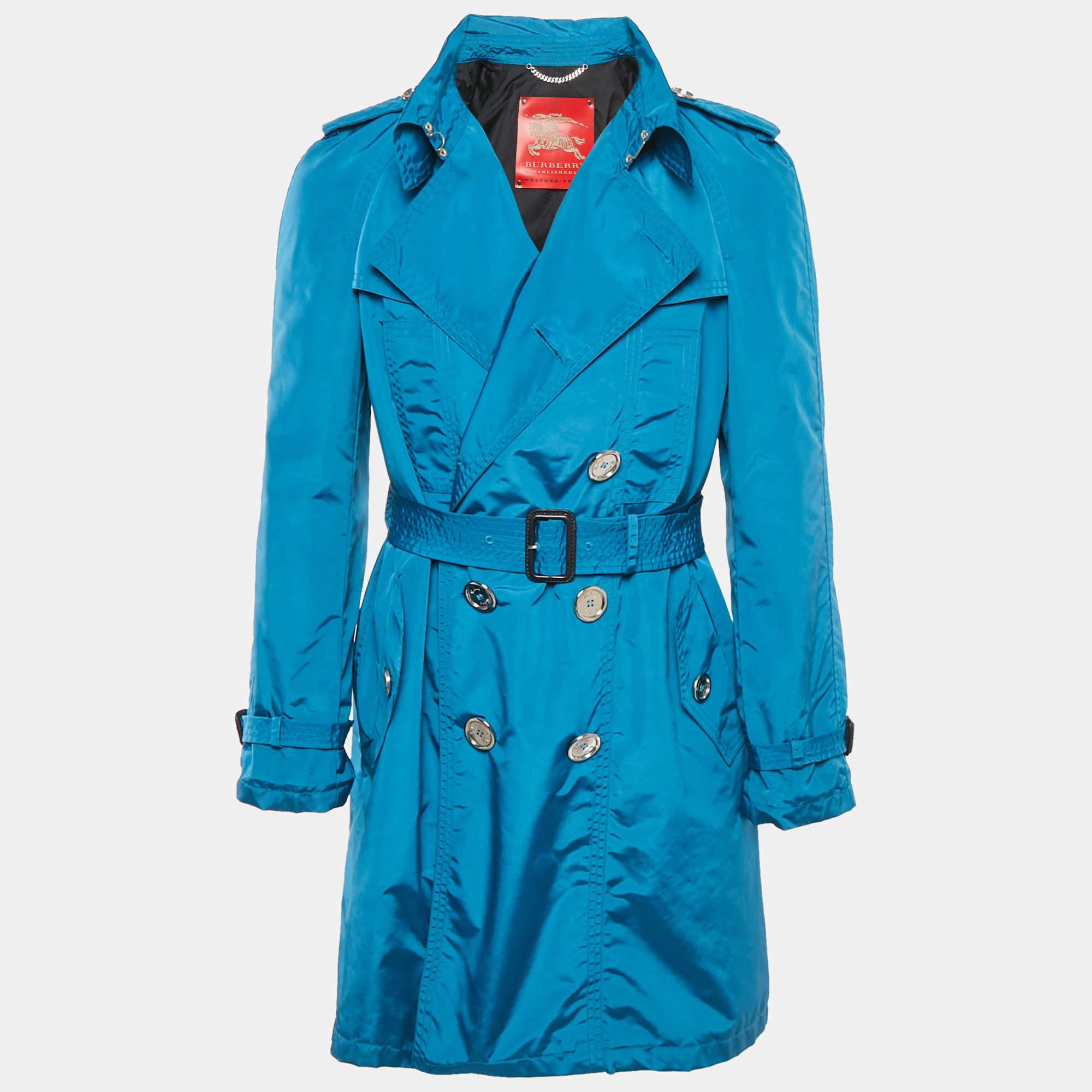 Pre Owned Burberry Prorsum Teal Blue Synthetic Trench Coat M