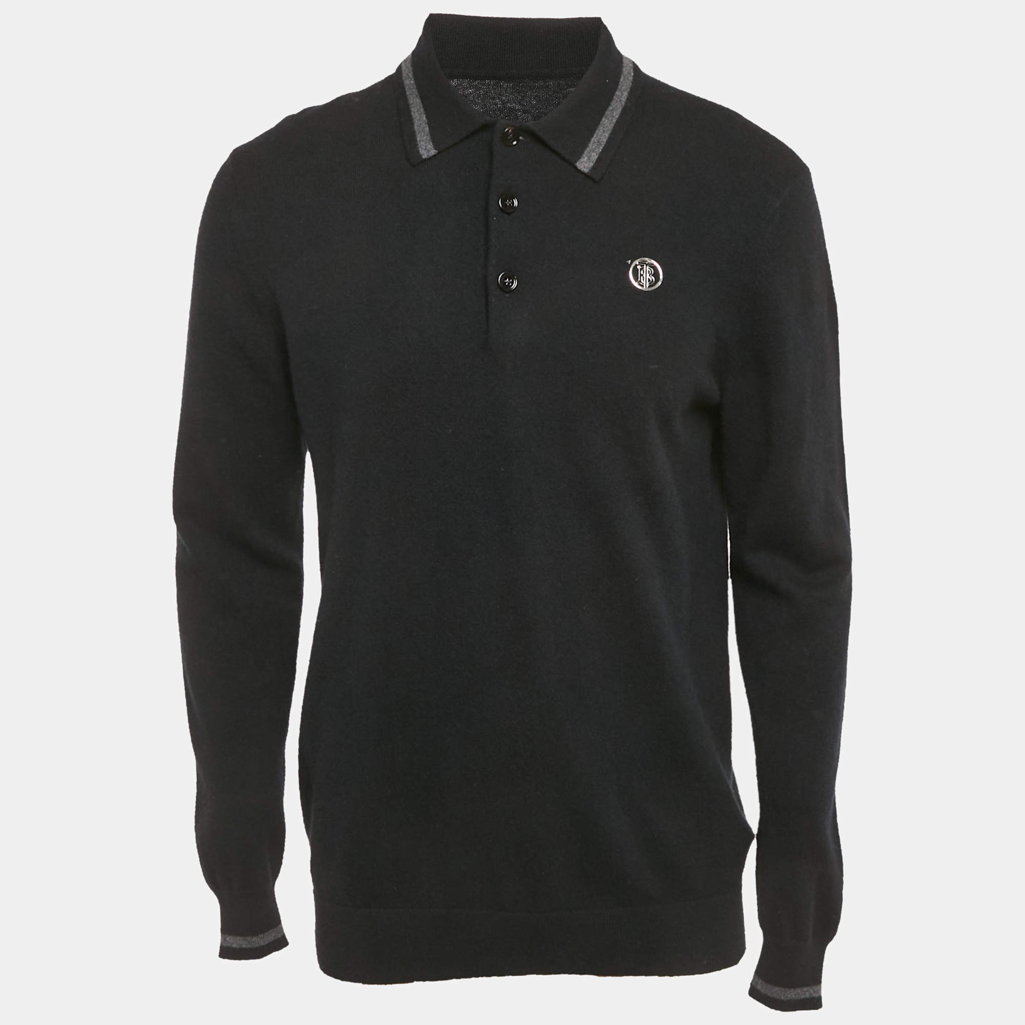 Pre Owned Burberry Black Cashmere Logo Detail Long Sleeve Sweater M