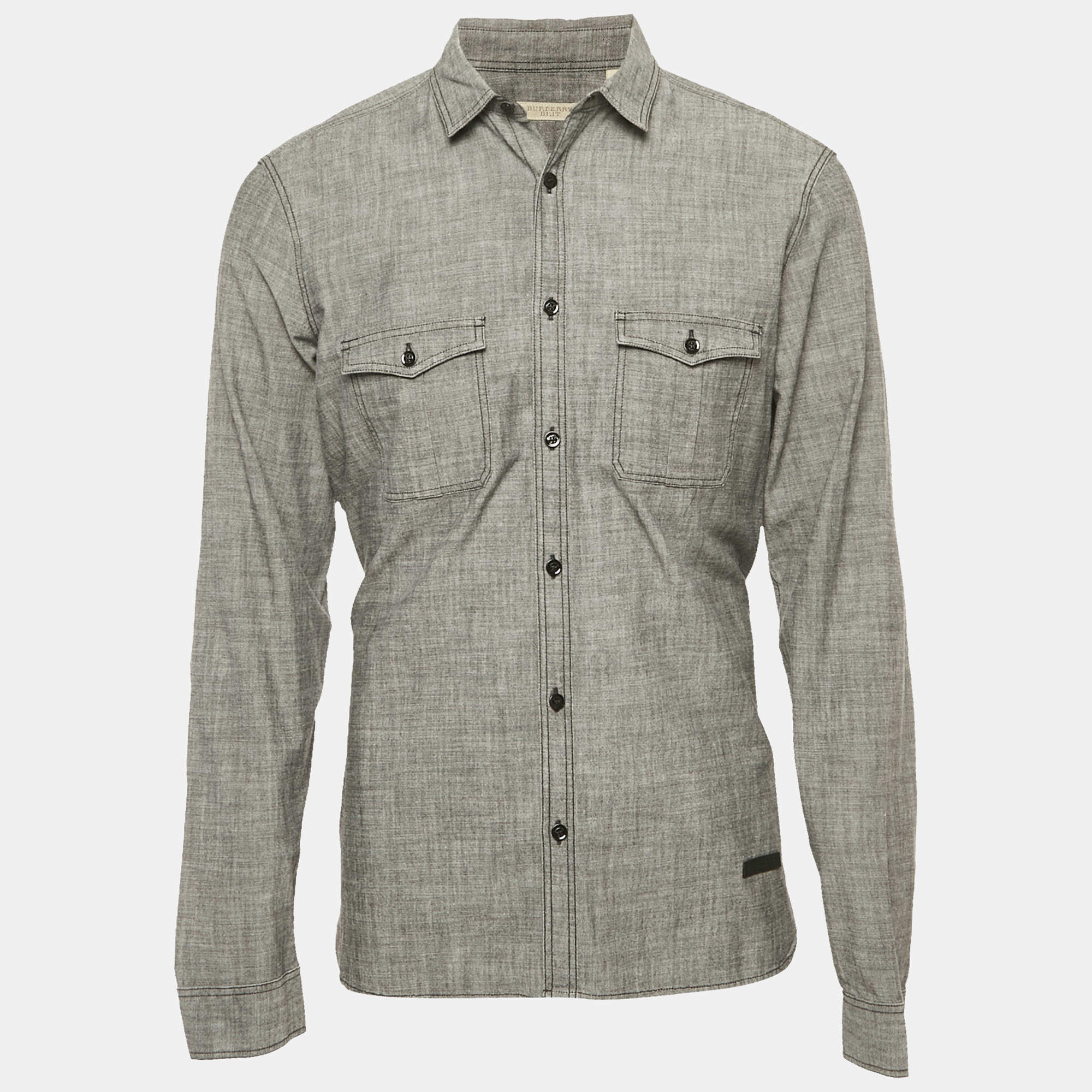 Pre Owned Burberry Grey Chambray Long Sleeve Shirt L