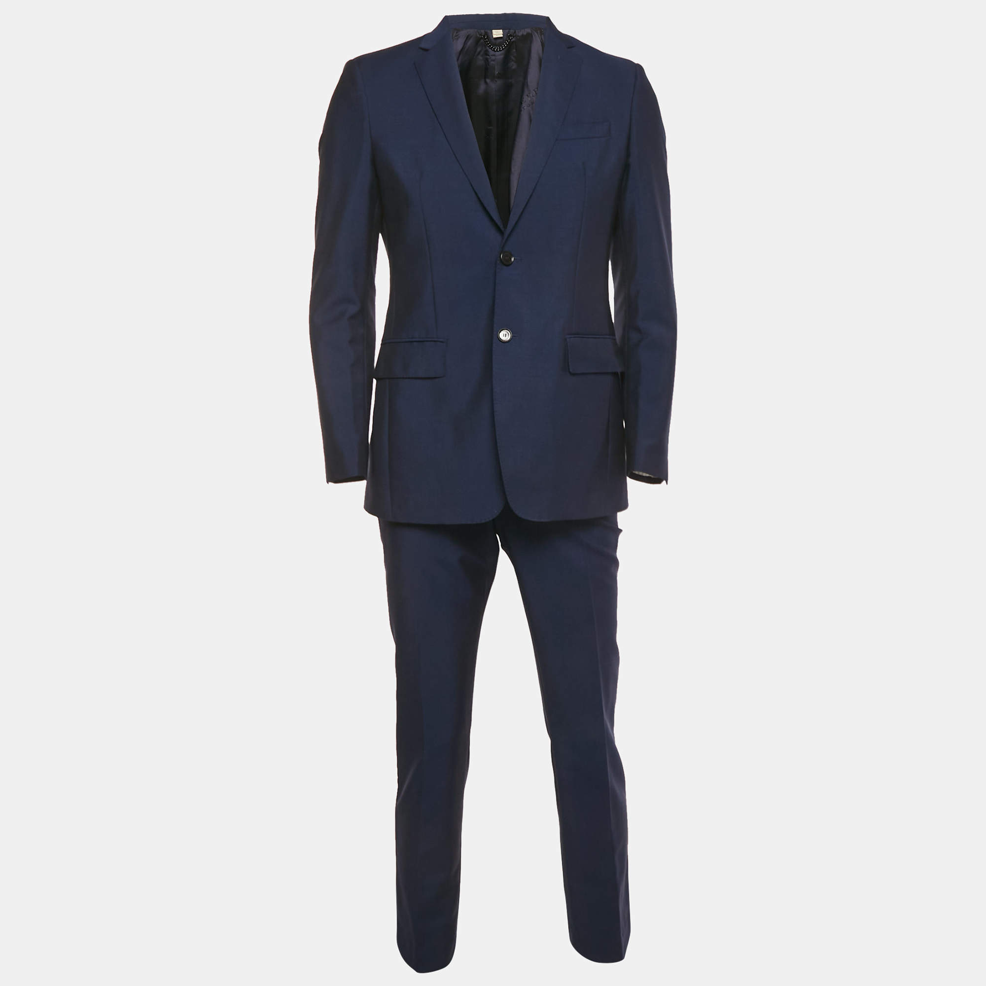 Pre Owned Burberry Navy Blue Wool Single Breasted Regular Suit S
