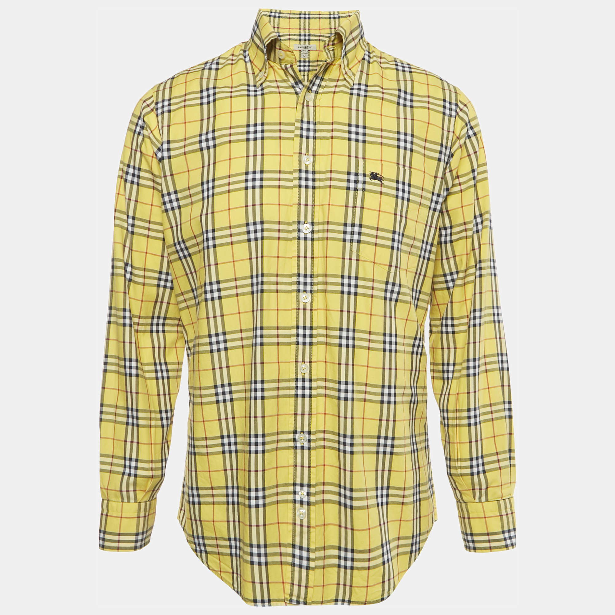 Pre Owned Burberry Yellow Checks Cotton Long Sleeve Shirt M
