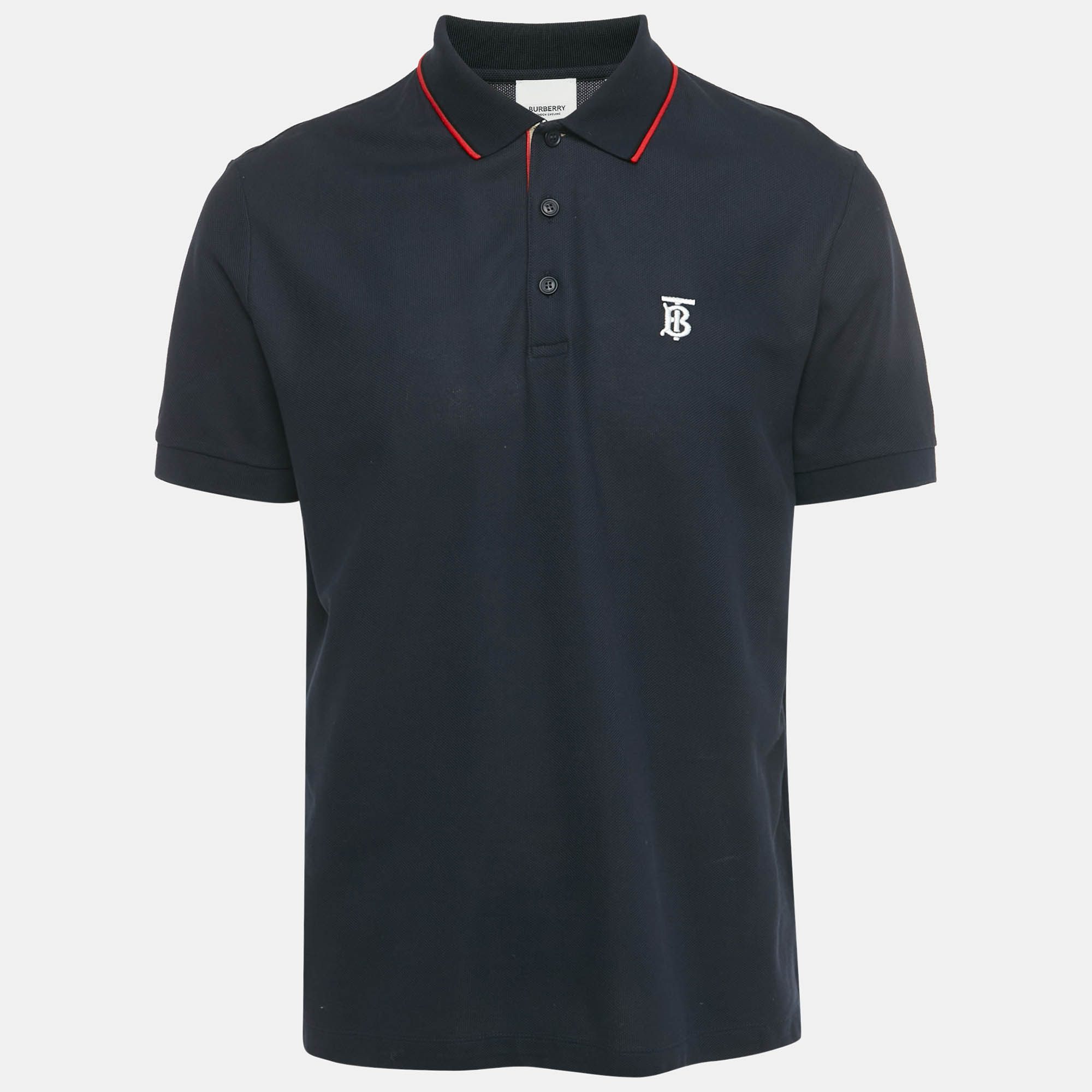 Pre Owned Burberry Navy Blue TB Logo Embroidered Cotton Pique Polo T-Shirt L