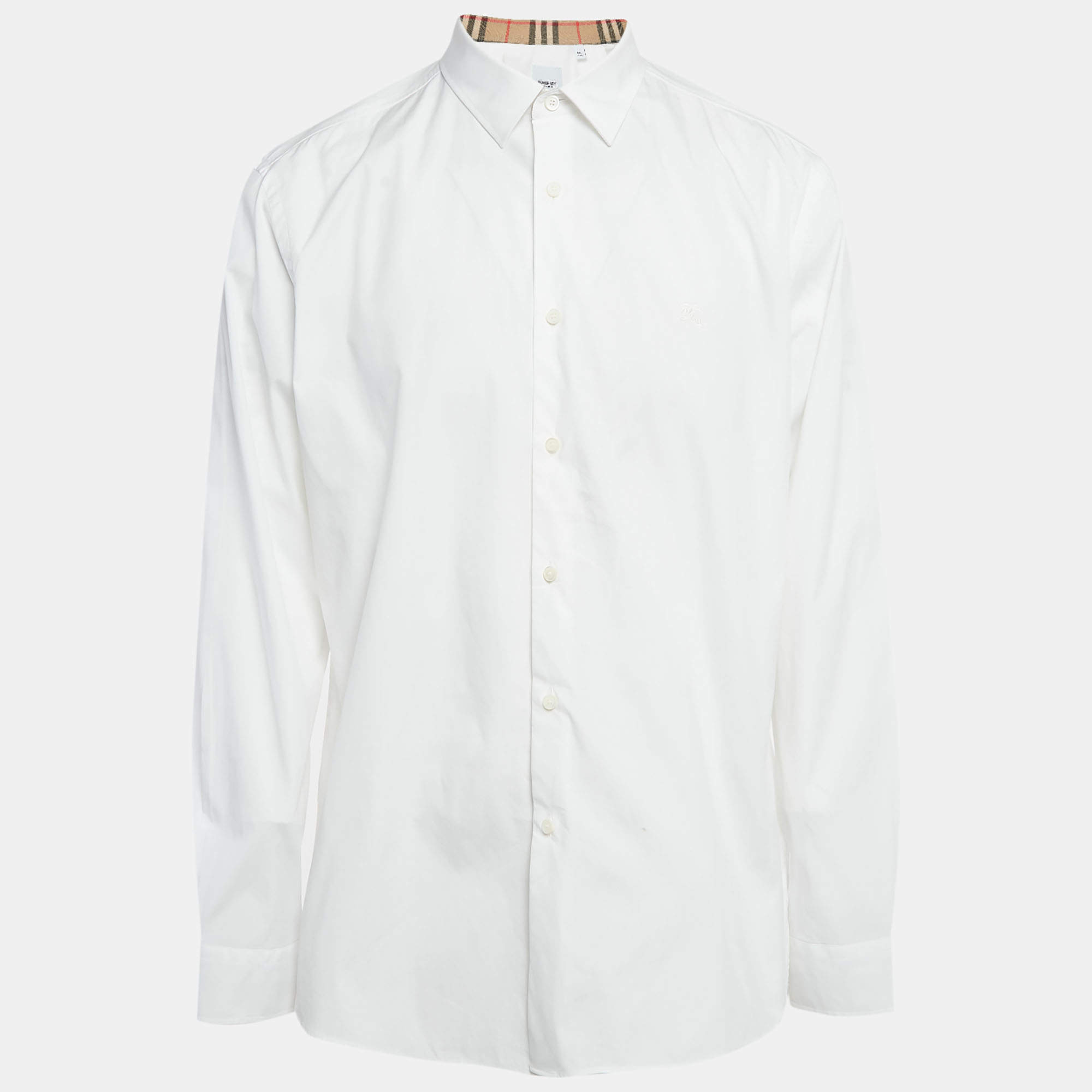 Pre Owned Burberry White Cotton Vintage Check Detail Shirt XXL