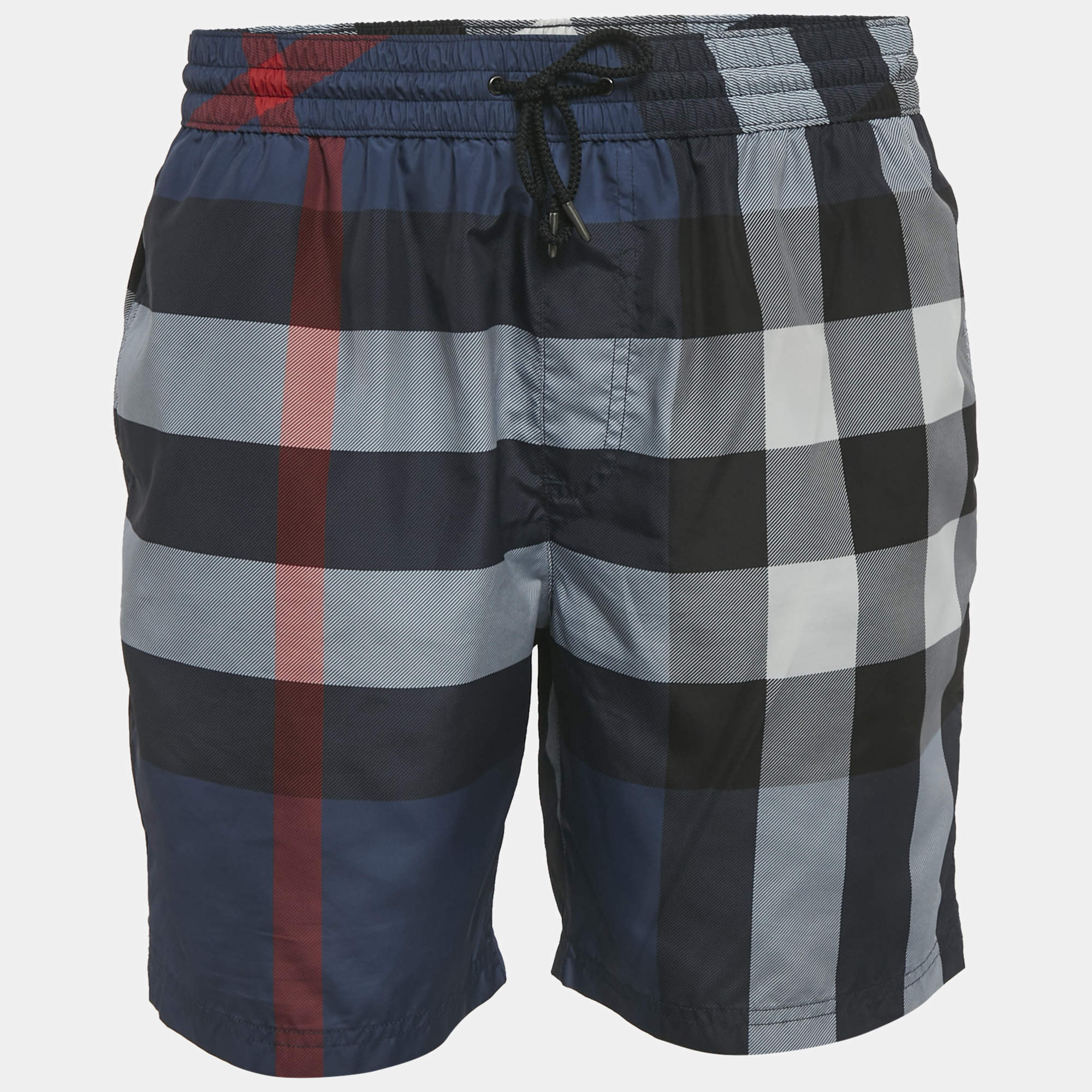 Pre Owned Burberry Blue Checks Synthetic Swim Shorts L