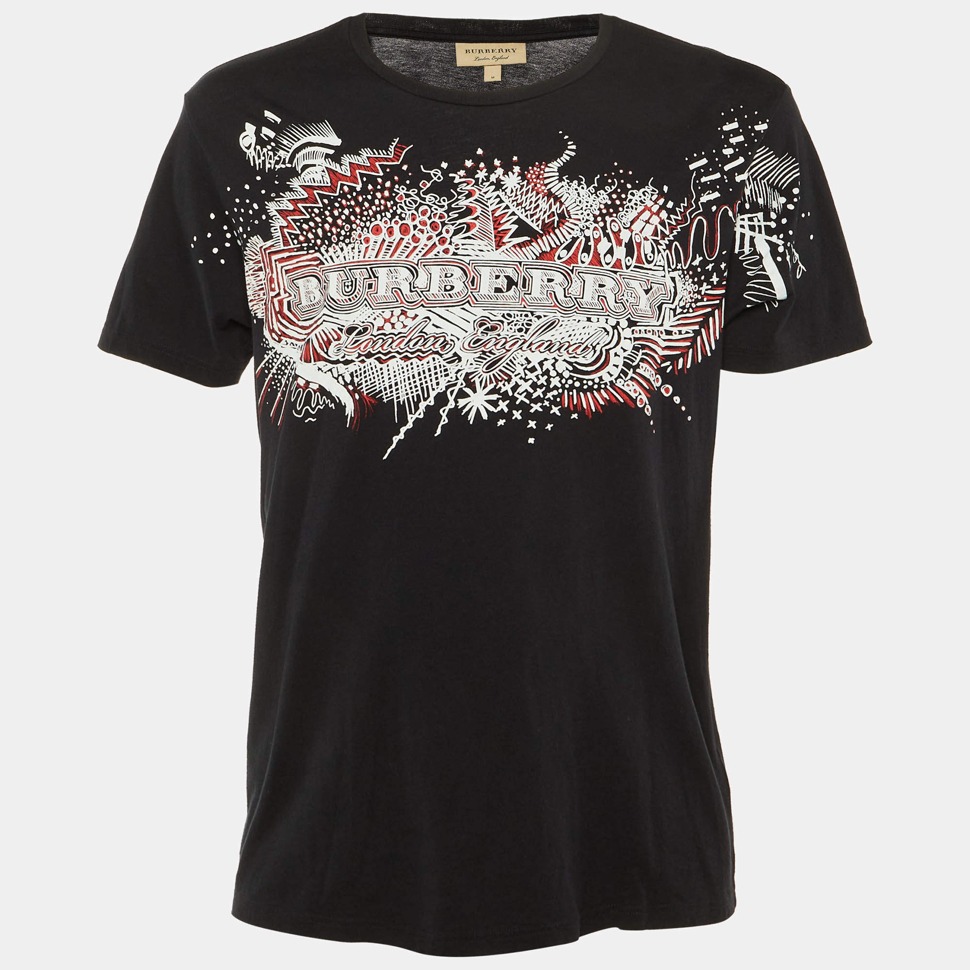 Pre Owned Burberry Black Printed Cotton T-Shirt M