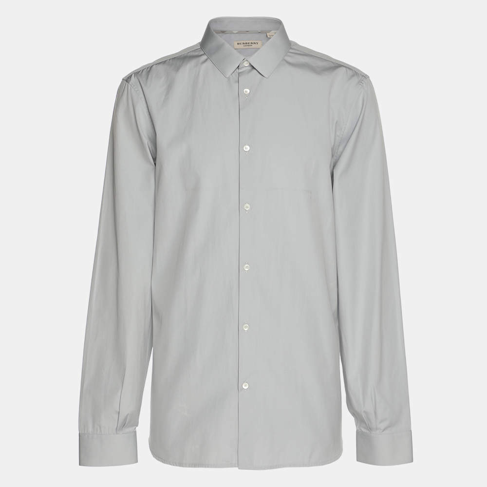 Pre Owned Burberry  Grey Cotton Long Sleeve Tailored Shirt XL