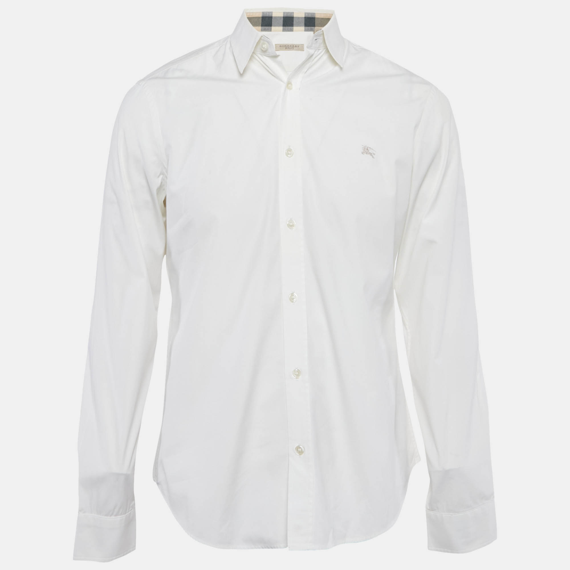 Pre Owned قميص بربري بريت أكمام طويلة قطن عاجي مقاس متوسط