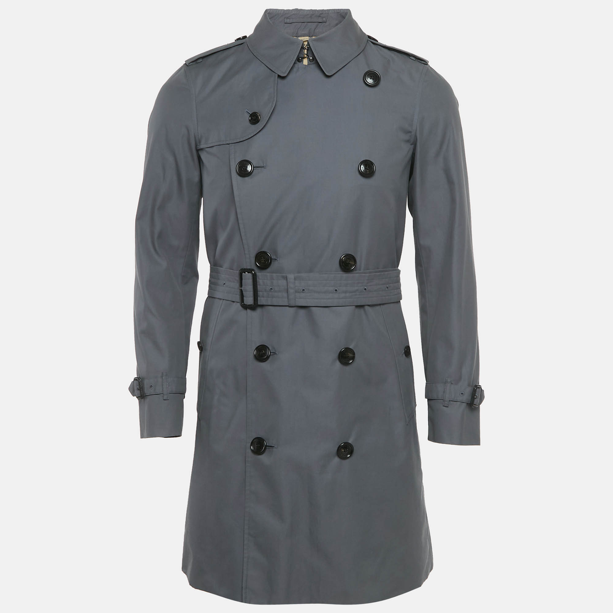 مملوكة مسبقًا Burberry Grey Cotton Double Breasted Trench Coat M