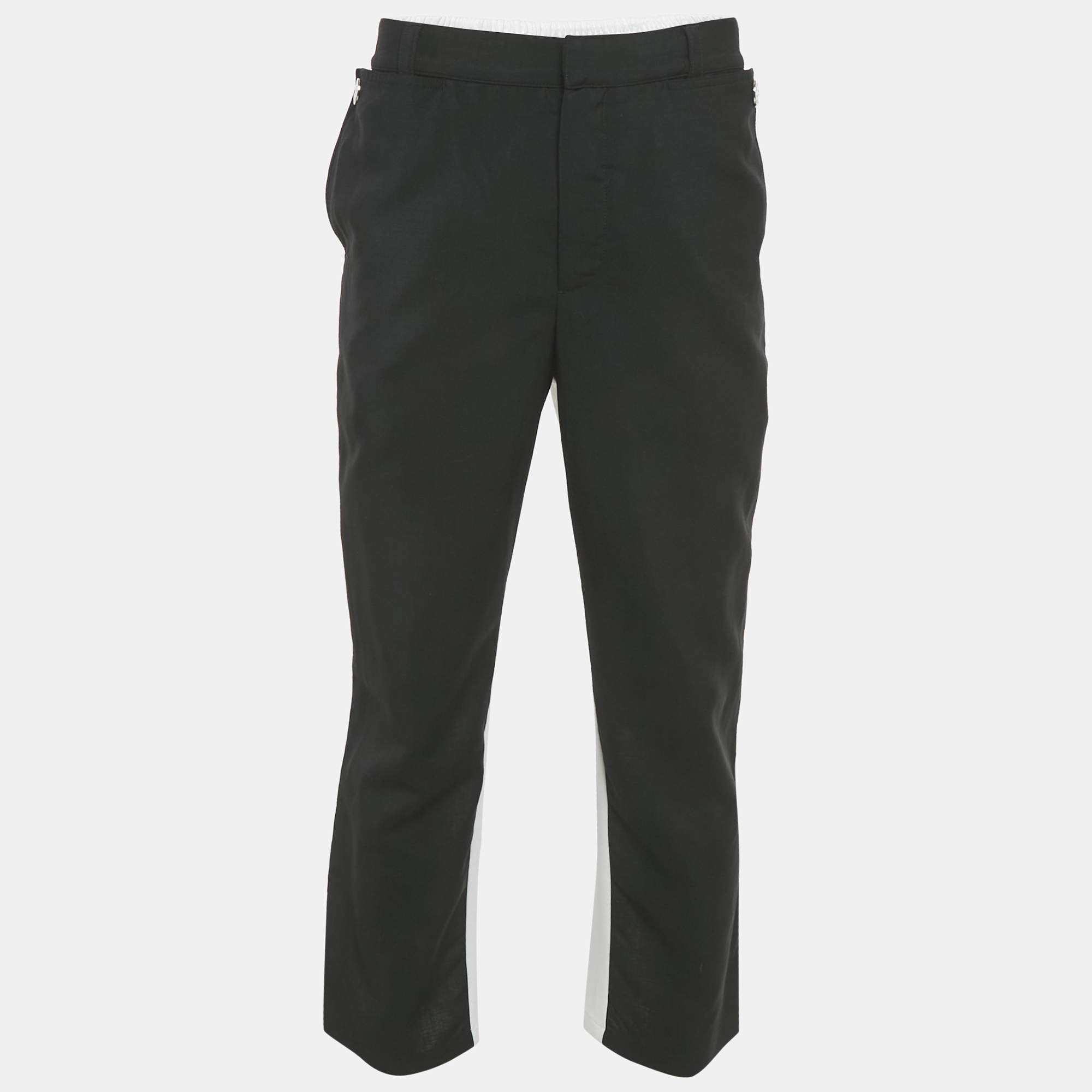 مملوكة مسبقًا Burberry Black Wool & Logo Printed Knit Paneled Pants M