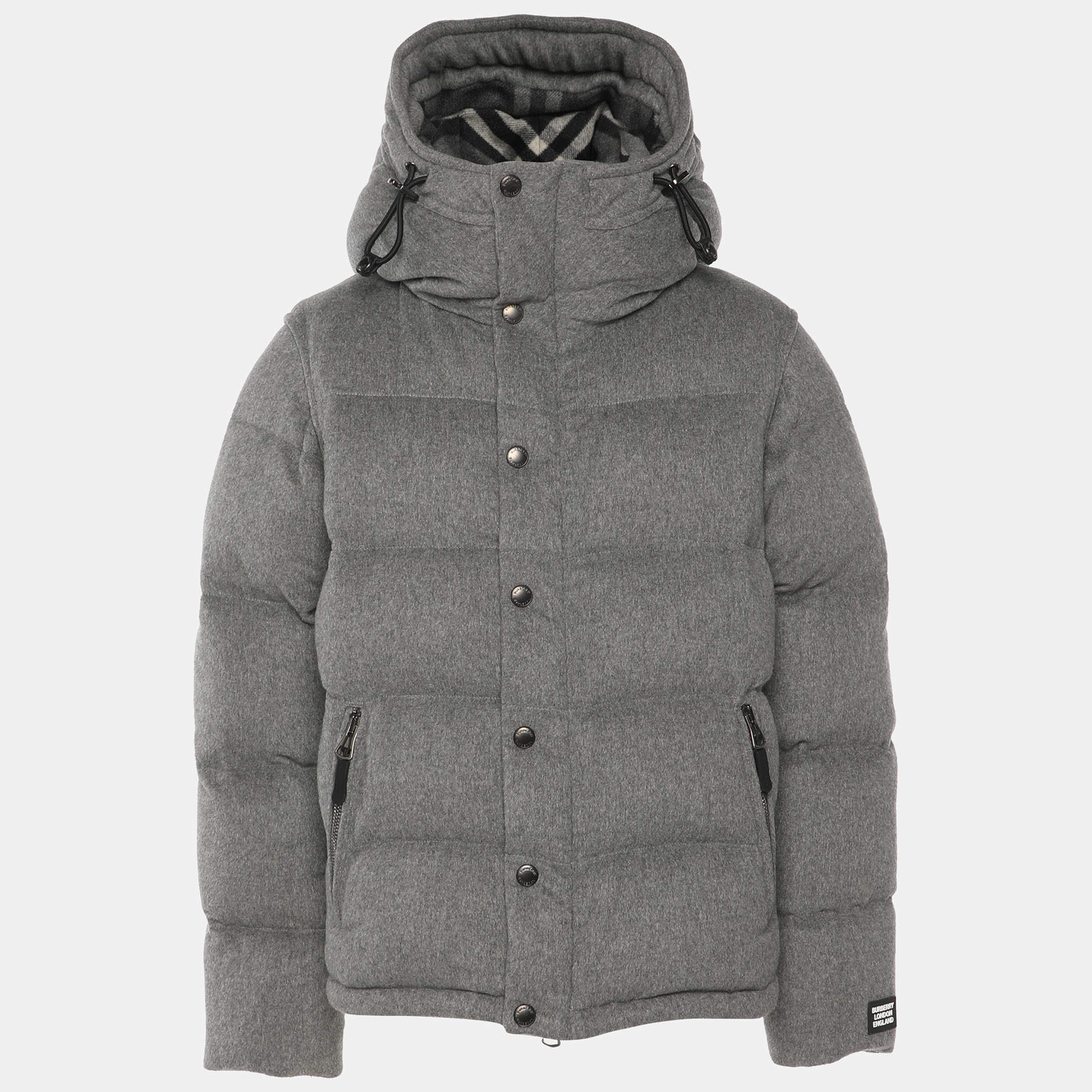 مملوكة مسبقًا Burberry Grey Cashmere Quilted Detachable Sleeve Puffer Jacket S