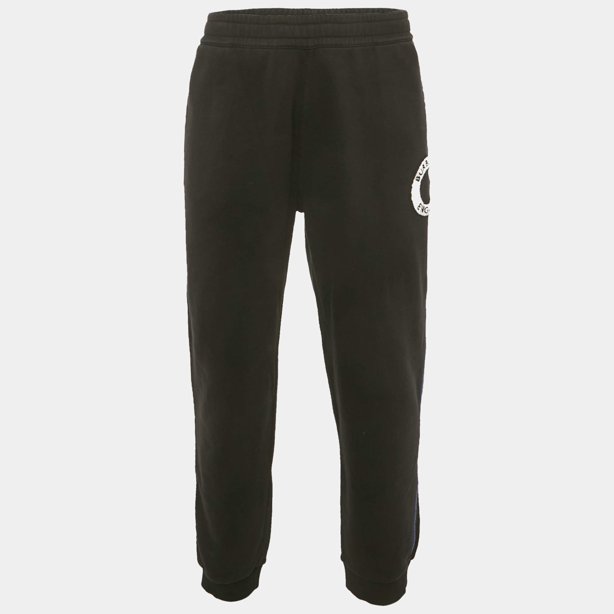 مملوكة مسبقًا بنطلون رياضي بربري قطن أبليك تيري بشعار أسود مقاس كبير جدًا