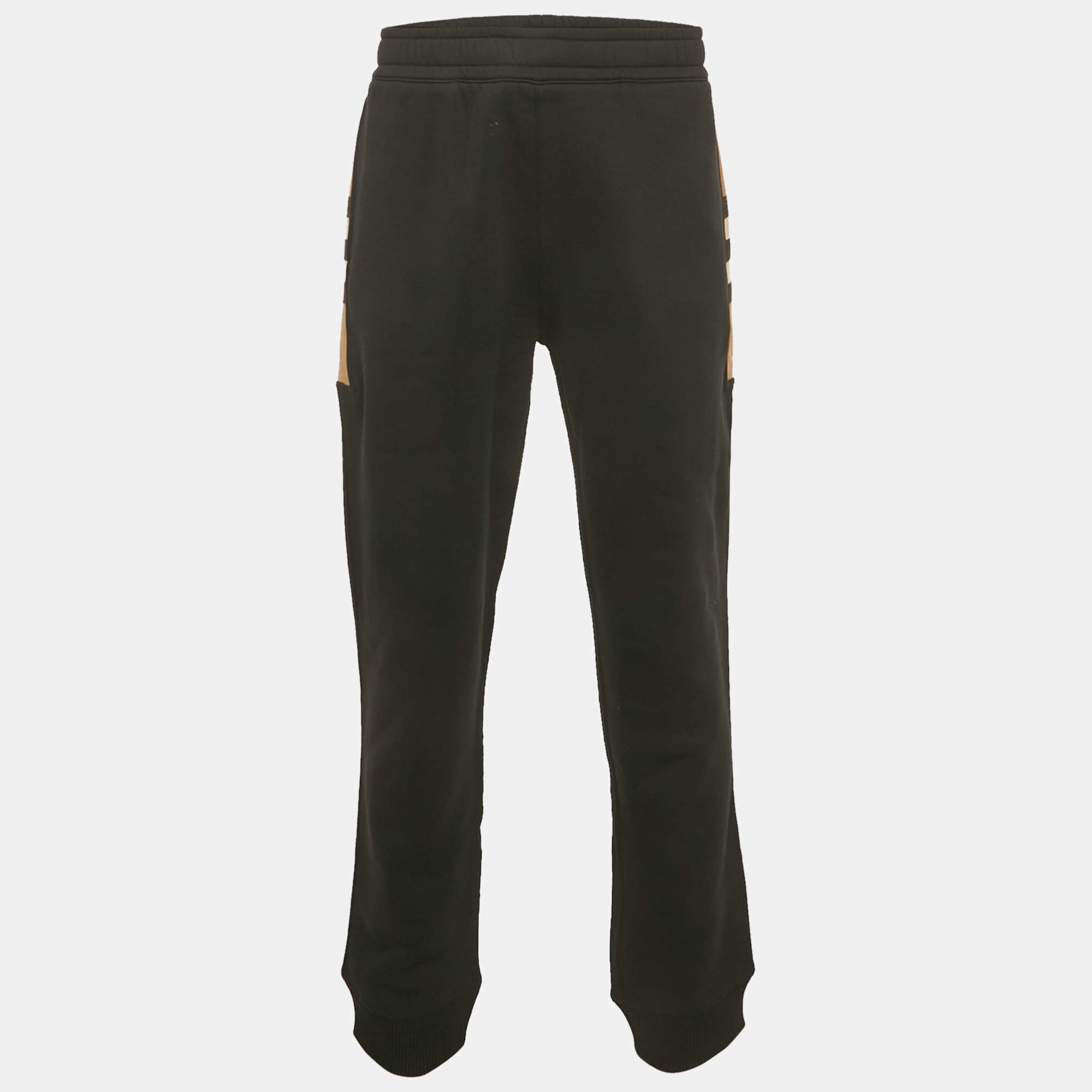 مملوكة مسبقًا بنطلون رياضي بربري تقليم مربعات أسود قطن حجم إضافي كبير جدا