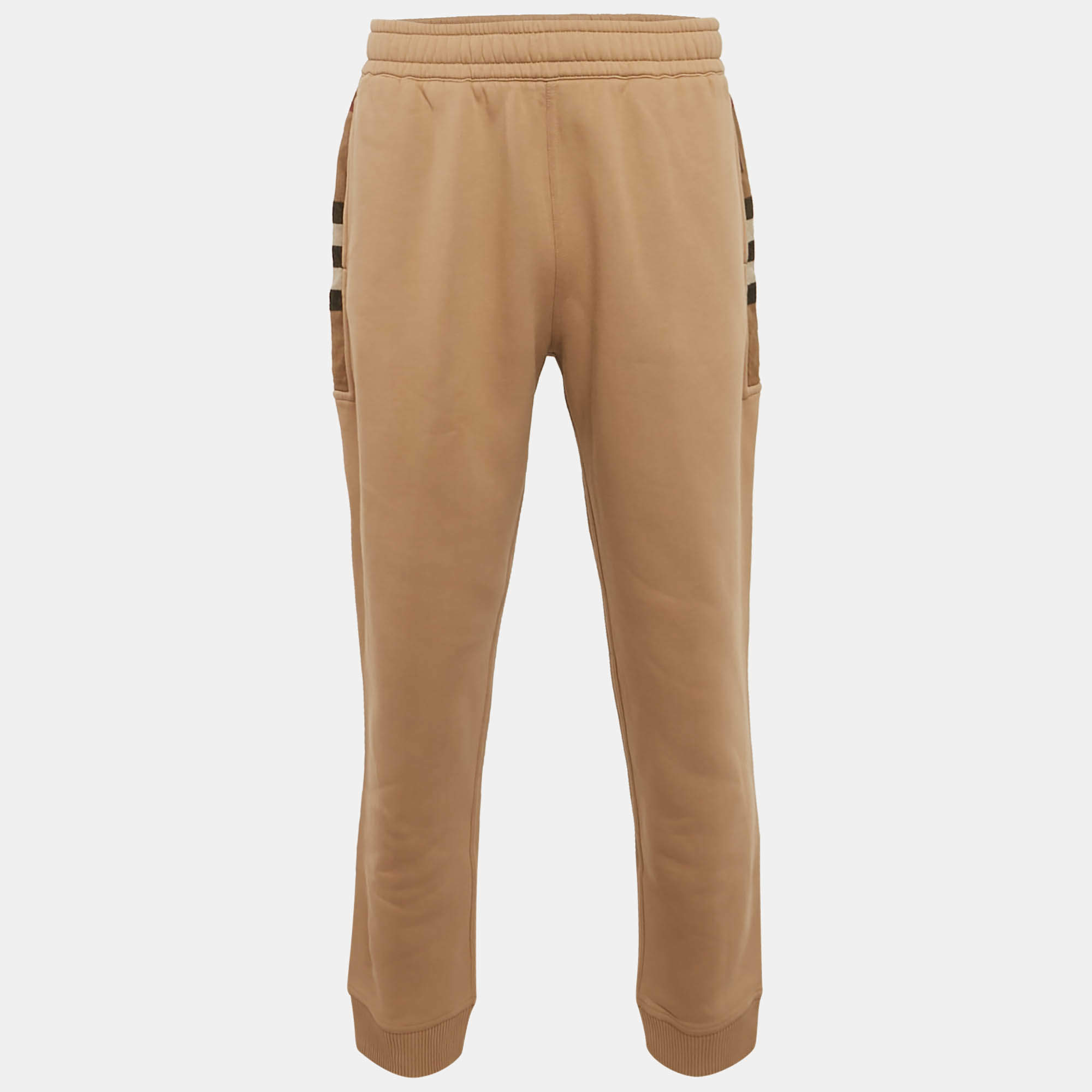 مملوكة مسبقًا بنطلون بربري أقمشة قطنية بتقليمات مربعة بيج مقاس كبير جدًا (إكس إكس لارج)