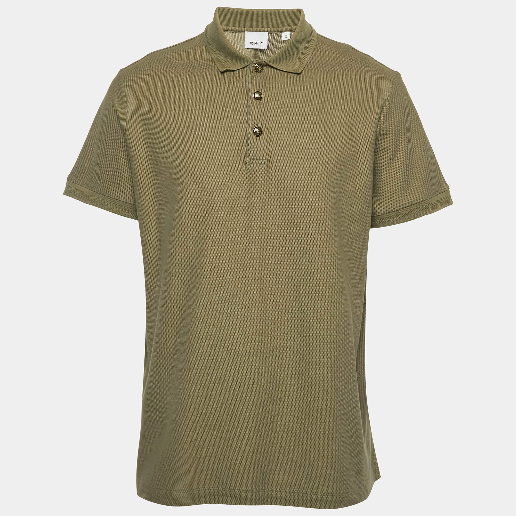 Pre Owned Burberry Military Green Pique Polo T-Shirt XL