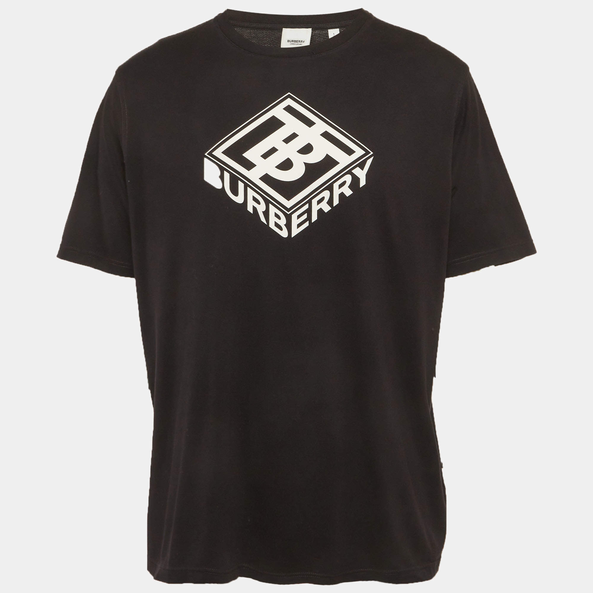 مملوكة مسبقًا Burberry Black Logo Print Jersey Crew Neck T-Shirt L