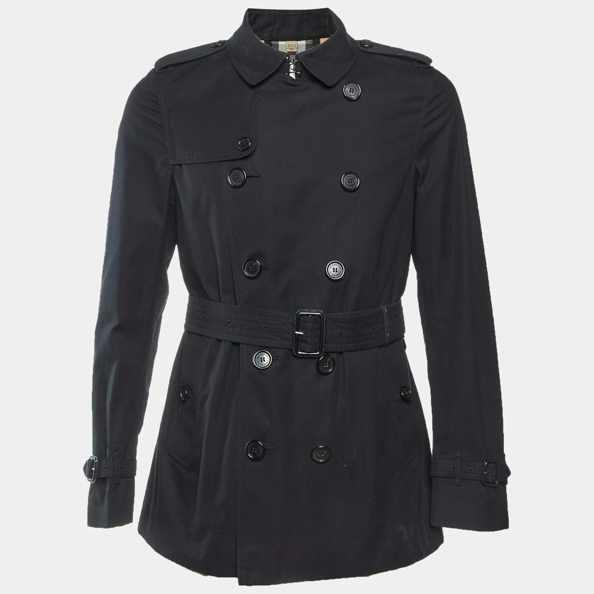 Pre Owned Burberry Black Cotton The Sandringham Double Breasted Coat L