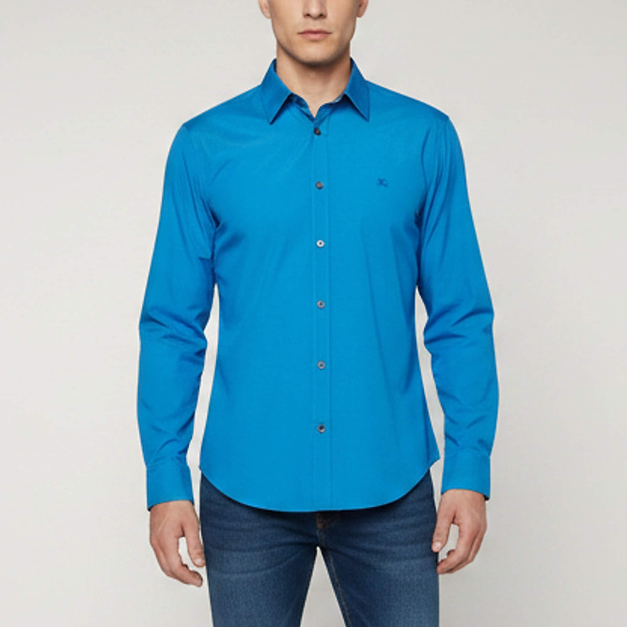 Pre Owned Burberry Blue Logo Embroidered Poplin Button Up Shirt M