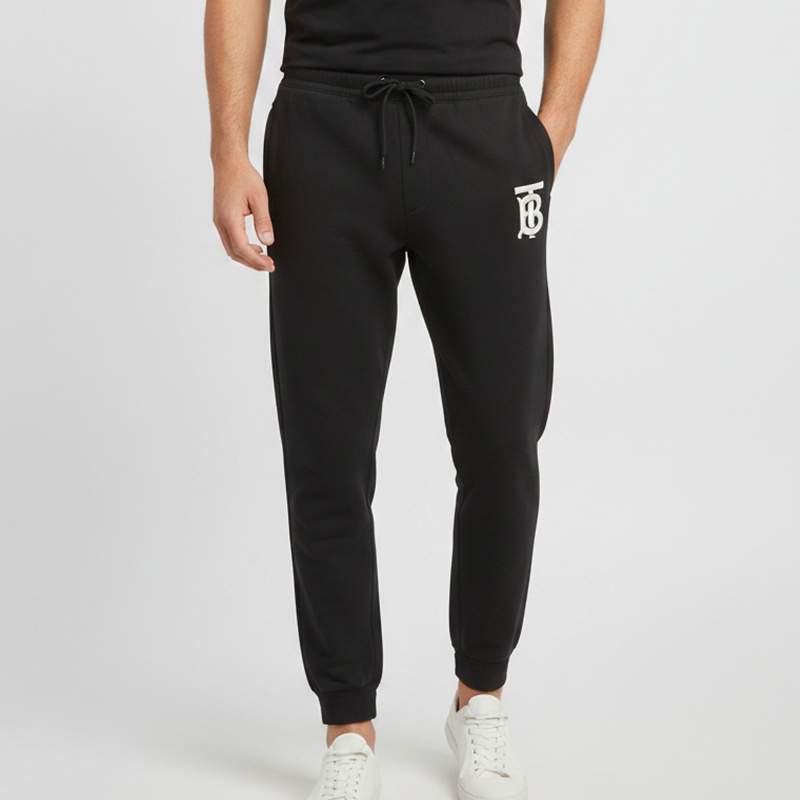Pre Owned Burberry Black Logo Appliqué Cotton Knit Joggers M