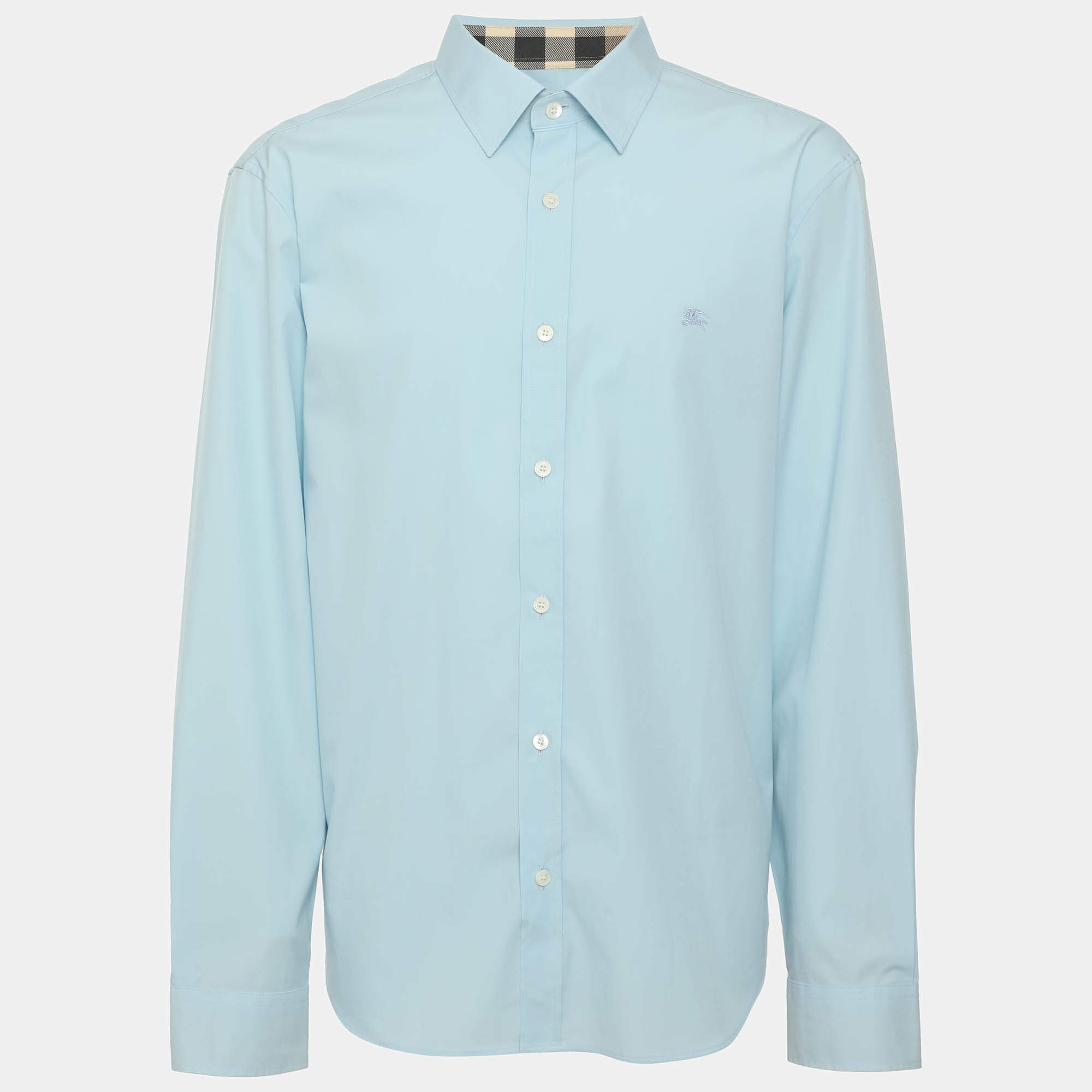 Pre Owned Burberry Light Blue Cotton Equestrian Long Sleeve Shirt XL