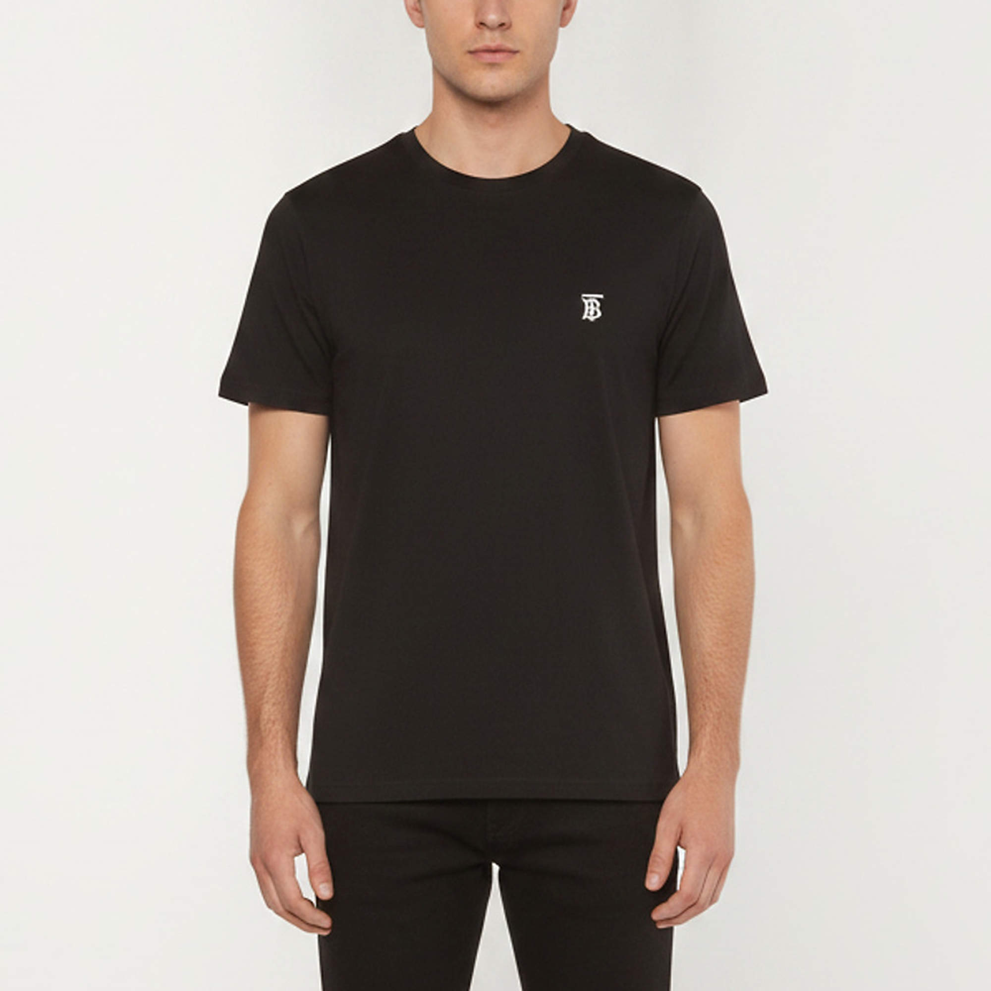 Pre Owned Burberry Black Logo Embroidered Jersey Crewneck T-Shirt L