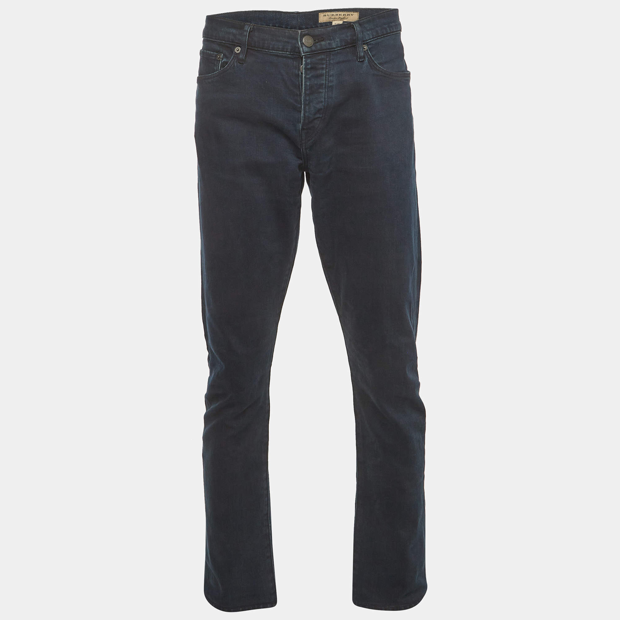 Pre Owned Burberry Blue Denim Straight Fit Buttoned Jeans M/Waist 34"