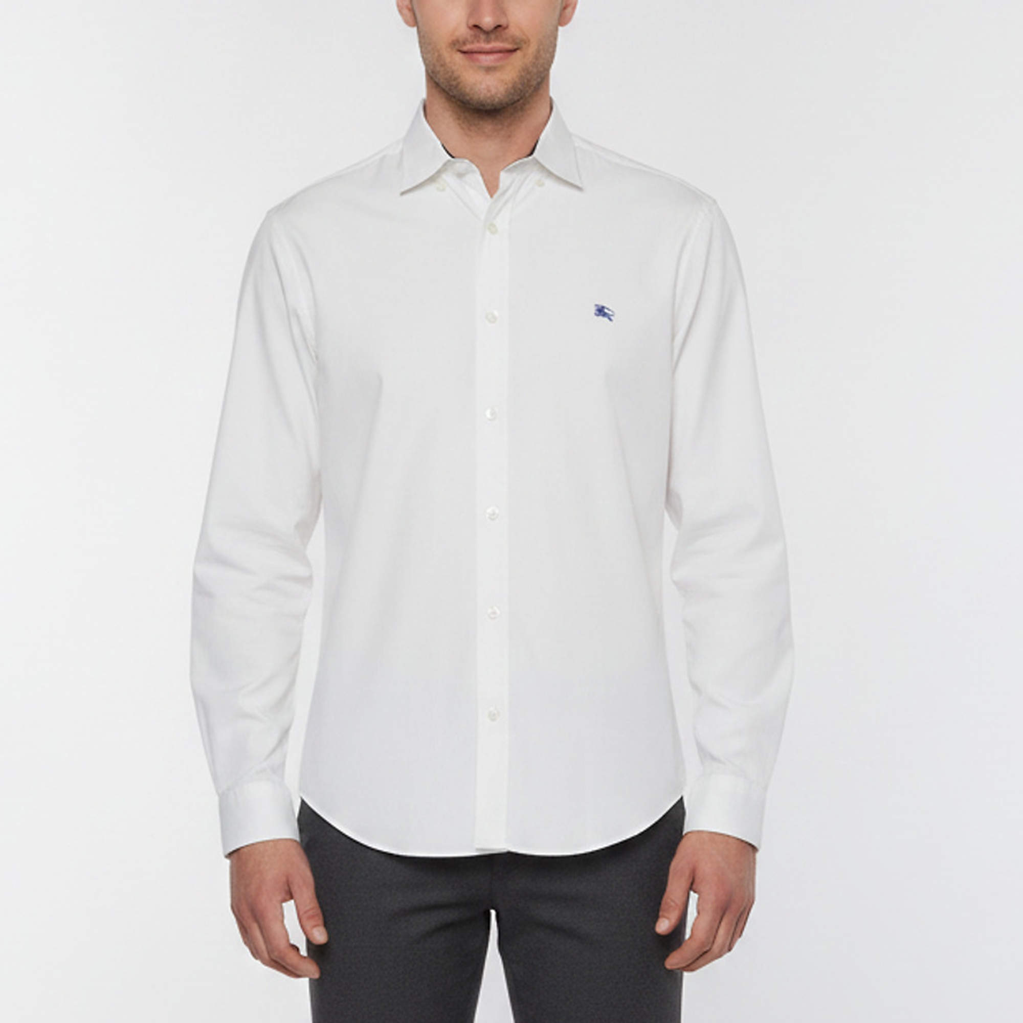 Pre Owned Burberry White Logo Embroidered Poplin Button Down Shirt L