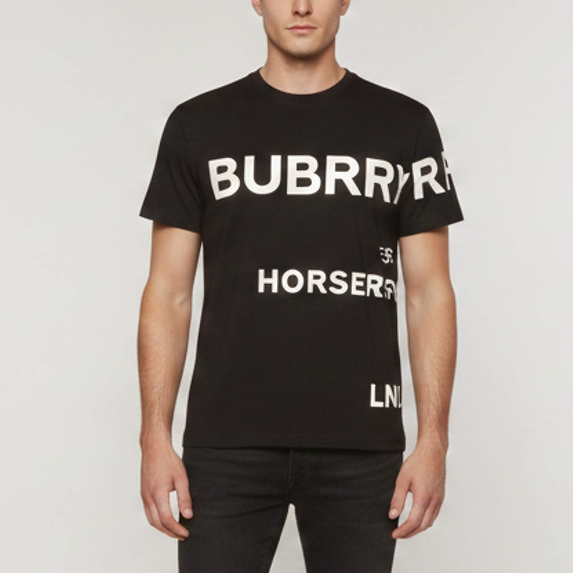 Pre Owned Burberry Black Logo & Horseferry Print Cotton Oversized T-Shirts S