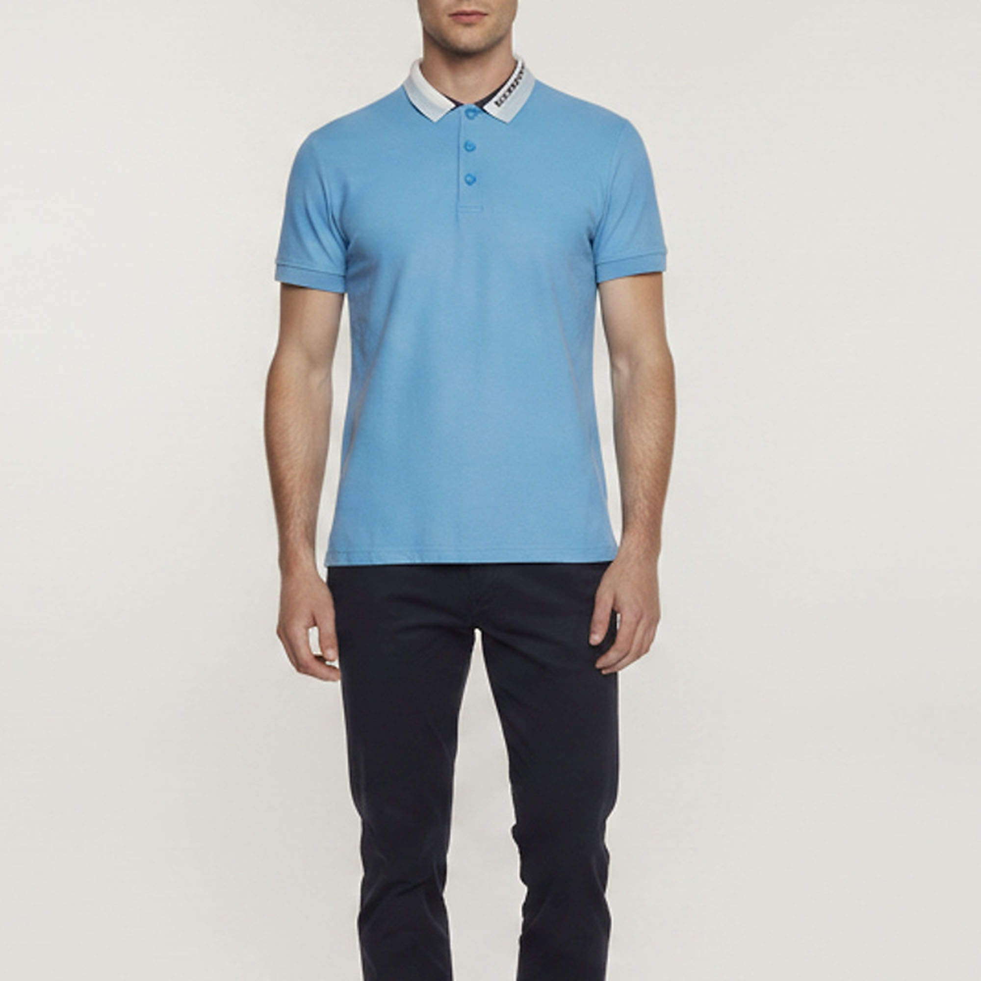 Pre Owned Burberry Blue Logo Print Cotton Pique Polo T-Shirt S