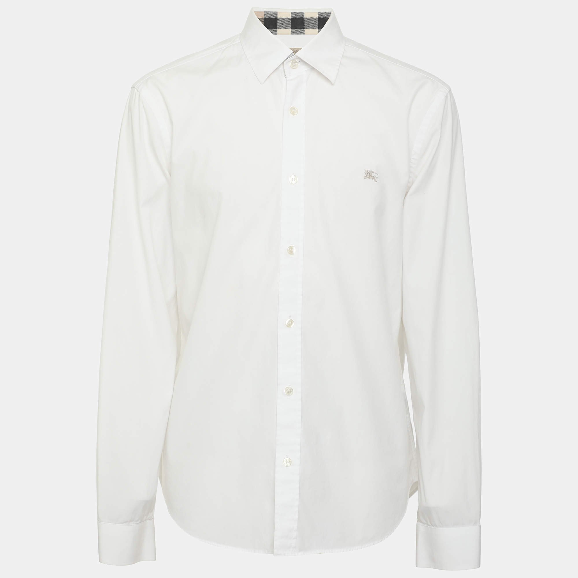 Pre Owned Burberry White Stretch Cotton Long Sleeve Shirt L
