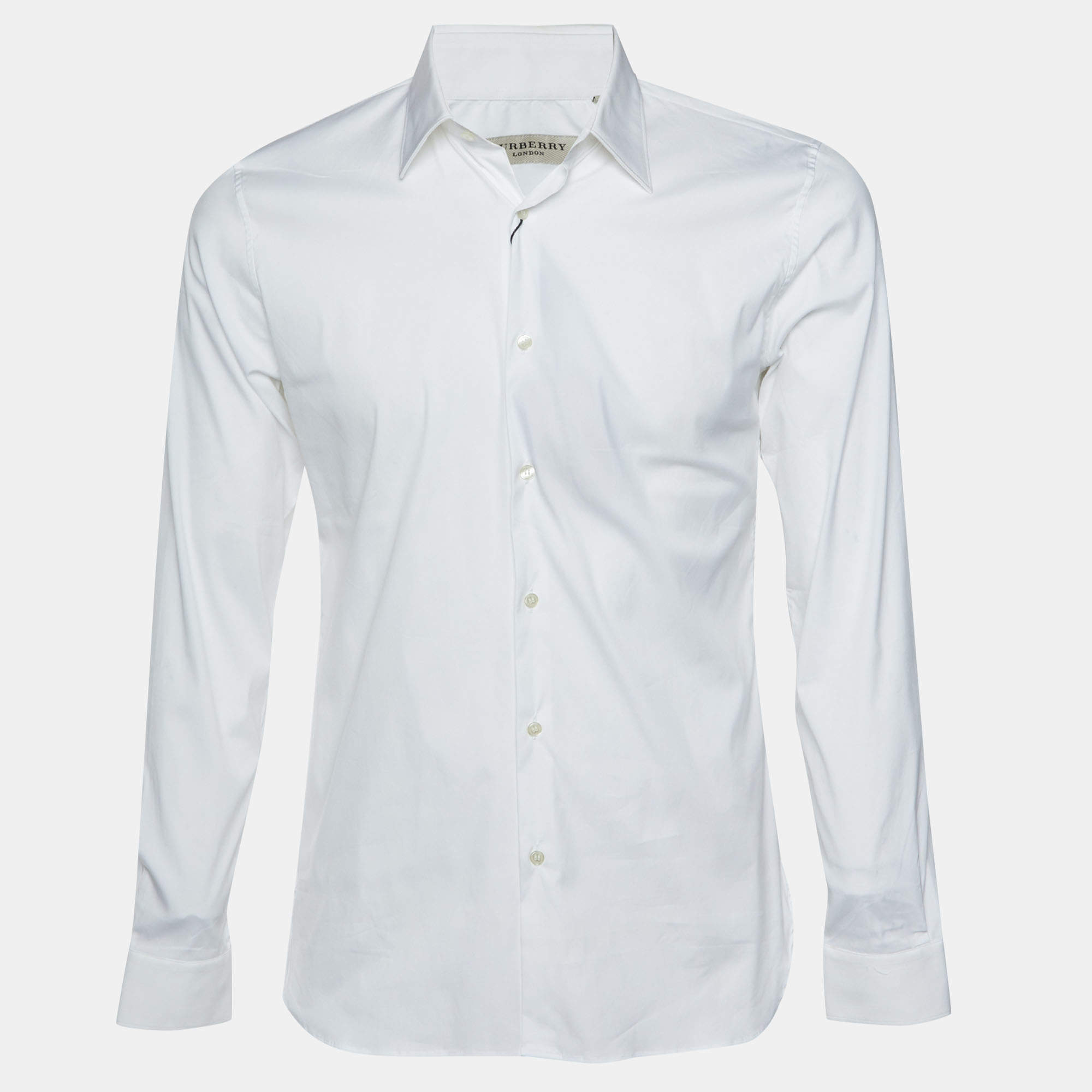 Pre Owned Burberry White Cotton Blend Seaford Slim Fit Shirt S