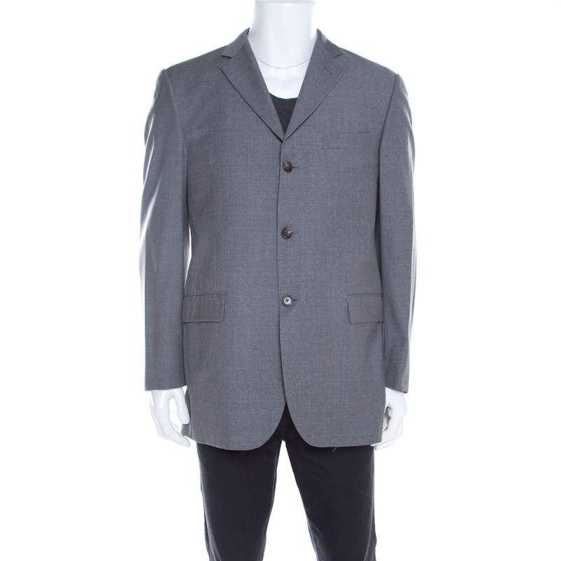 Burberry Grey Melange Wool Tailored Blazer L