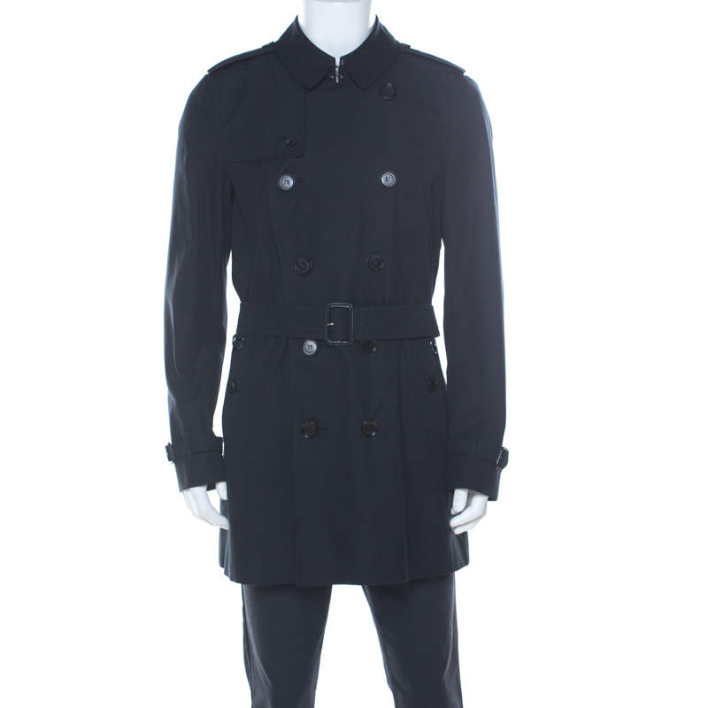 Pre Owned Burberry Black Cotton Gabardine Trench Coat L