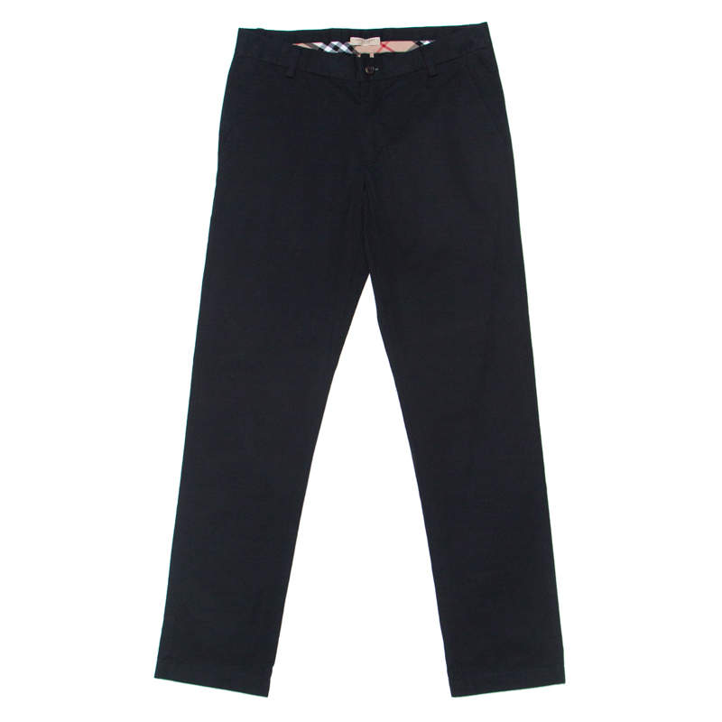 Burberry Black Cotton Straight Legged Chinos M