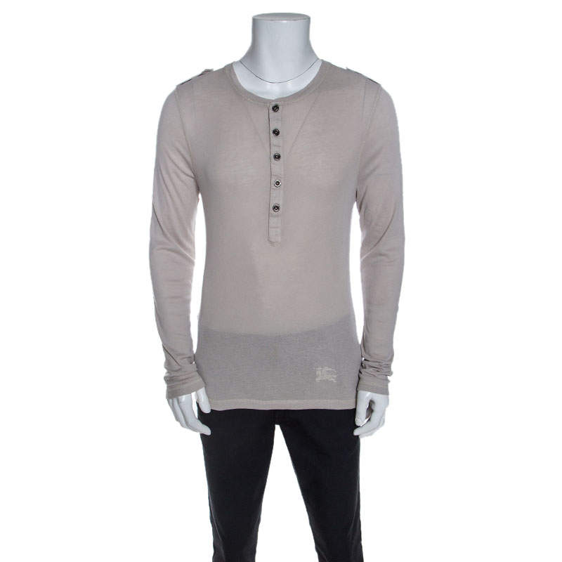 Pre Owned Burberry Light Beige Knit Long Sleeve Slim Fit T-Shirt XL