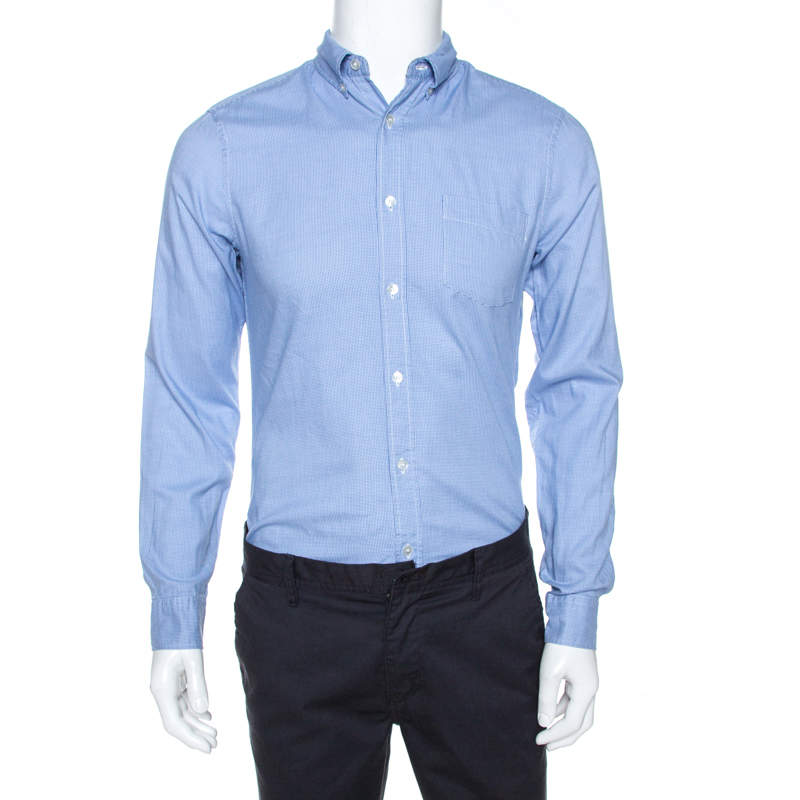 Burberry Brit Blue & White Houndstooth Pattern Button Down Shirt S