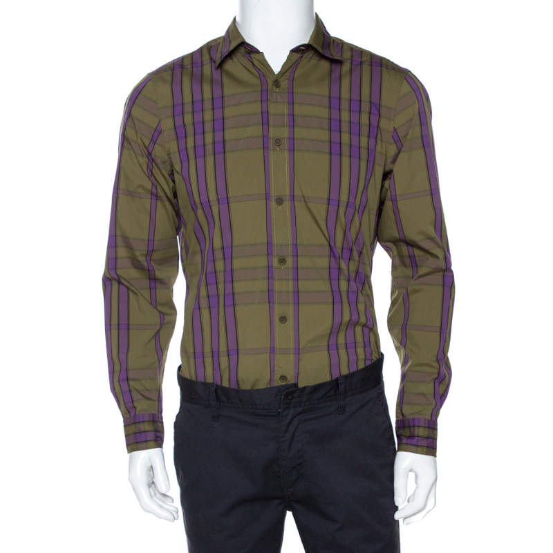 Burberry Brit Olive Green Checked Cotton Long Sleeve Shirt M Burberry ...